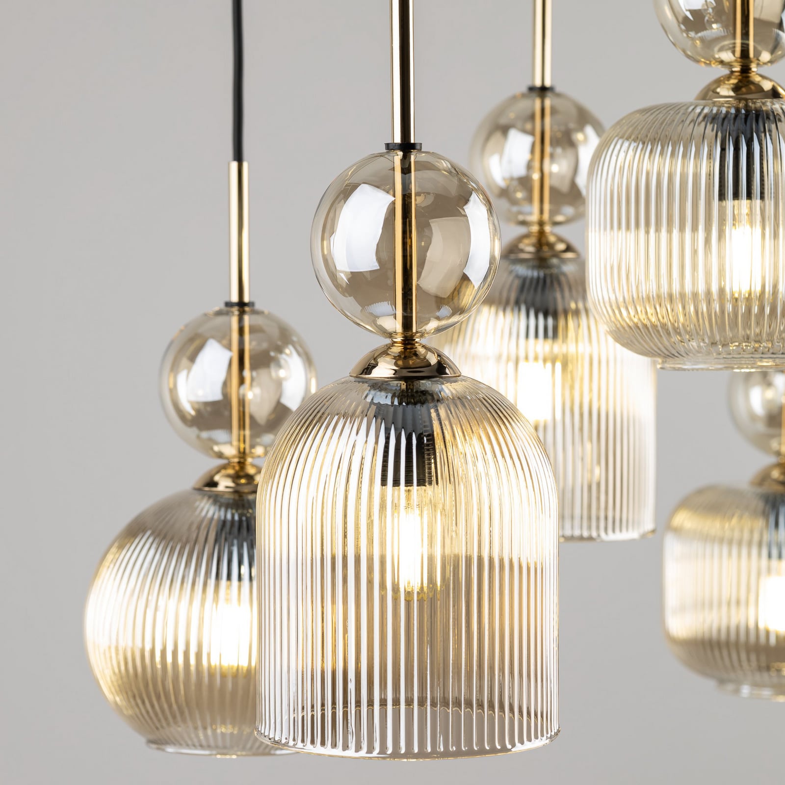 Hanglamp Sophia, 6-lamps, 65 cm, cognac/zwart, E14