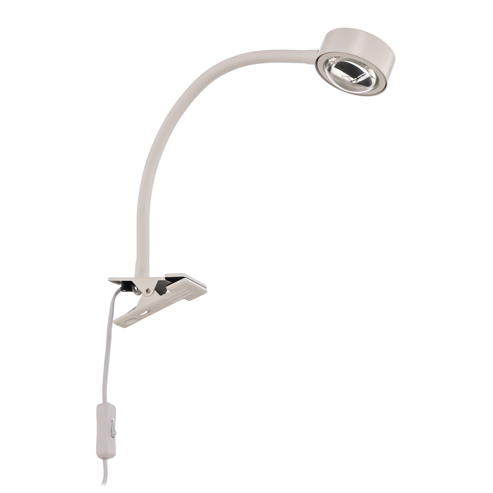 Lámpara de pinza Lindby Jyla, blanca, lente, 3000K, brazo flexible, GX53