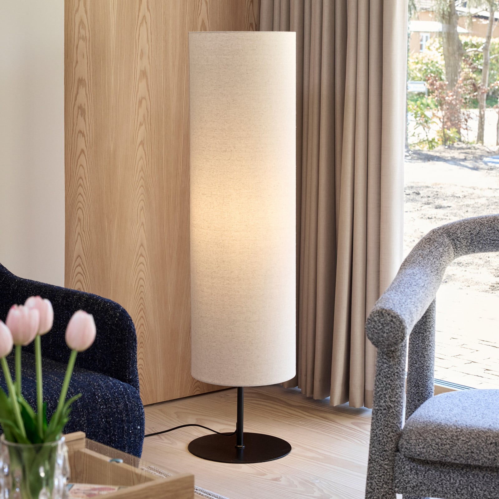 Sable gulvlampe, sandfarvet, højde 120 cm, tekstil – Hübsch - Stue - Design - Stof / tekstil - Med én lyskilde
