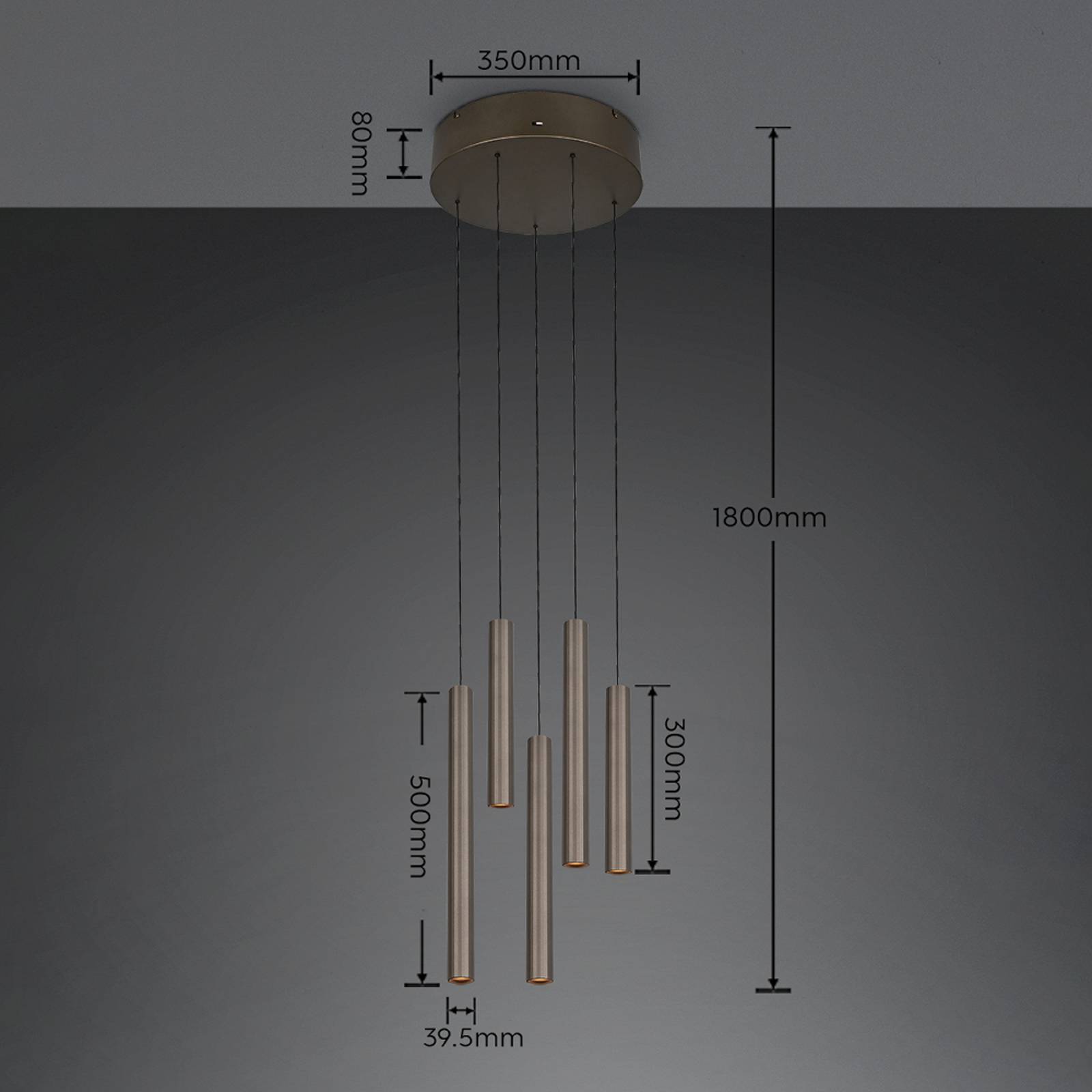 LED-pendellampe Arimato, Ø 35 cm, platinafarge, metall, CCT
