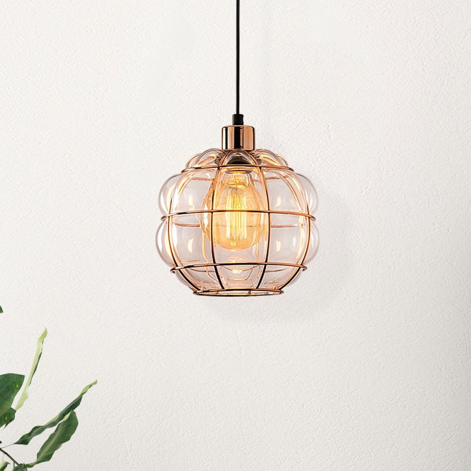 Safderun 401-S pendant light, copper-coloured glass/iron Ø 23 cm