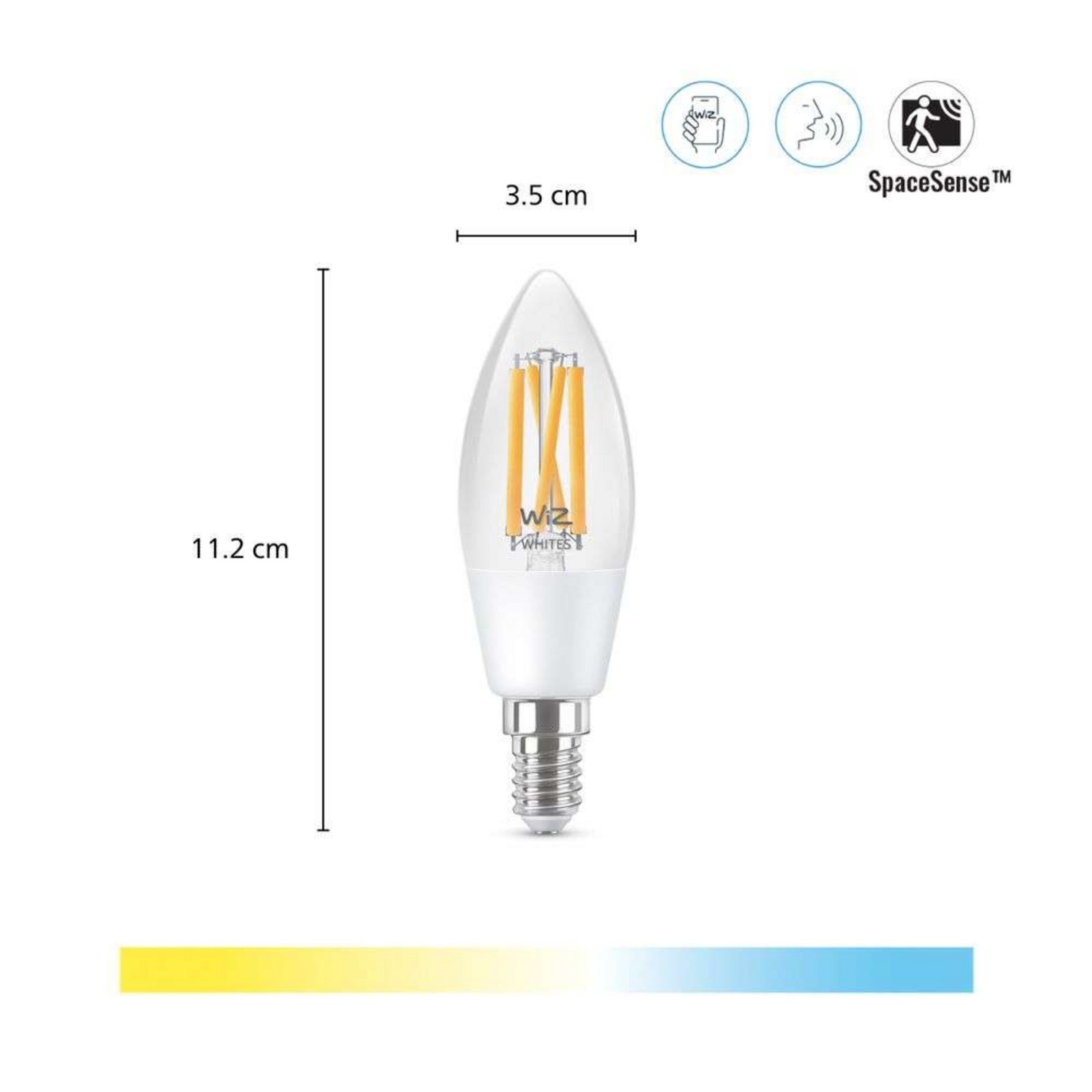 Bec Smart TW 4,9W 470lm 2700-6500K Lumânare Clear E14 - WiZ