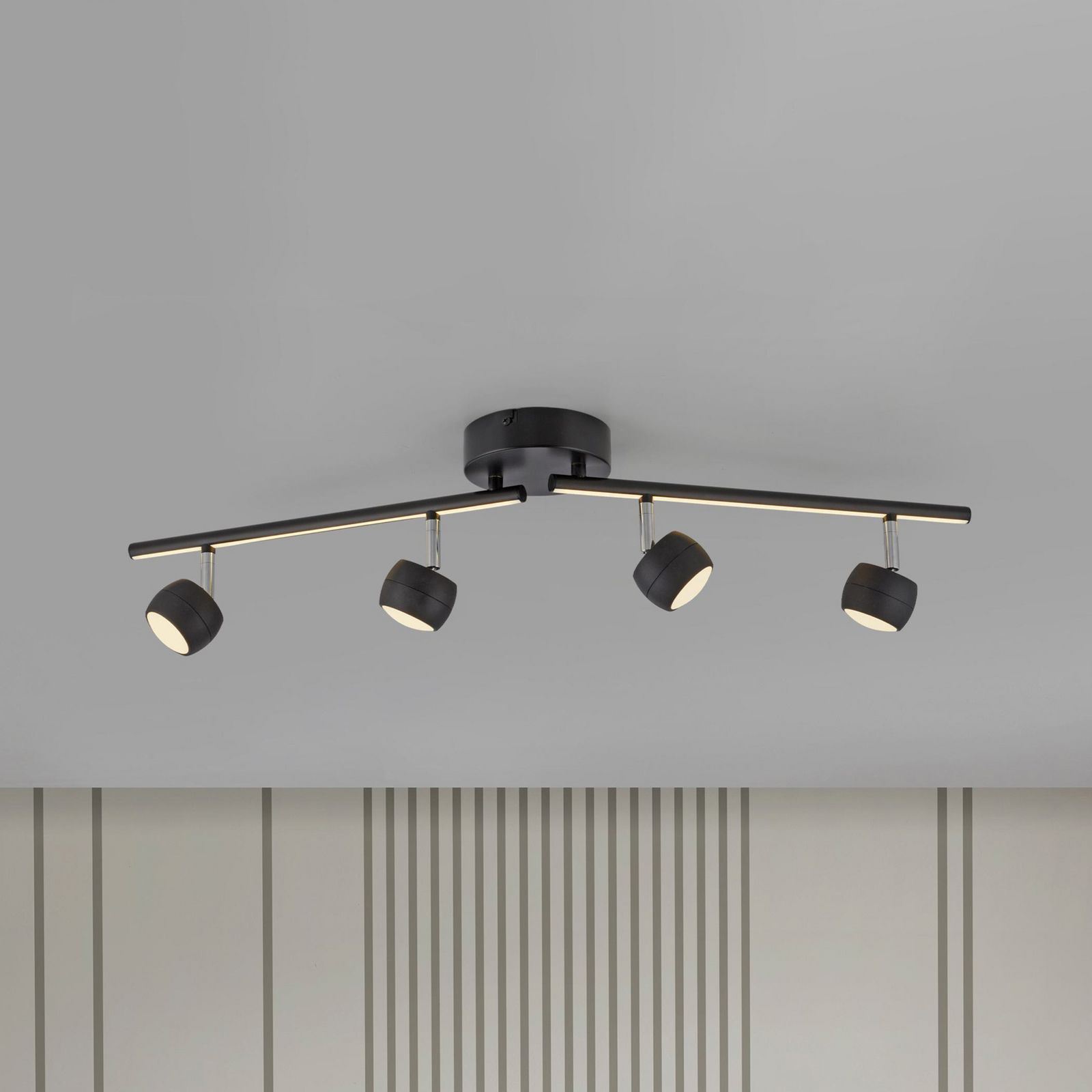JUST LIGHT. LED-kattospotti Jarik, 4-lamppuinen, musta, 3 000 K