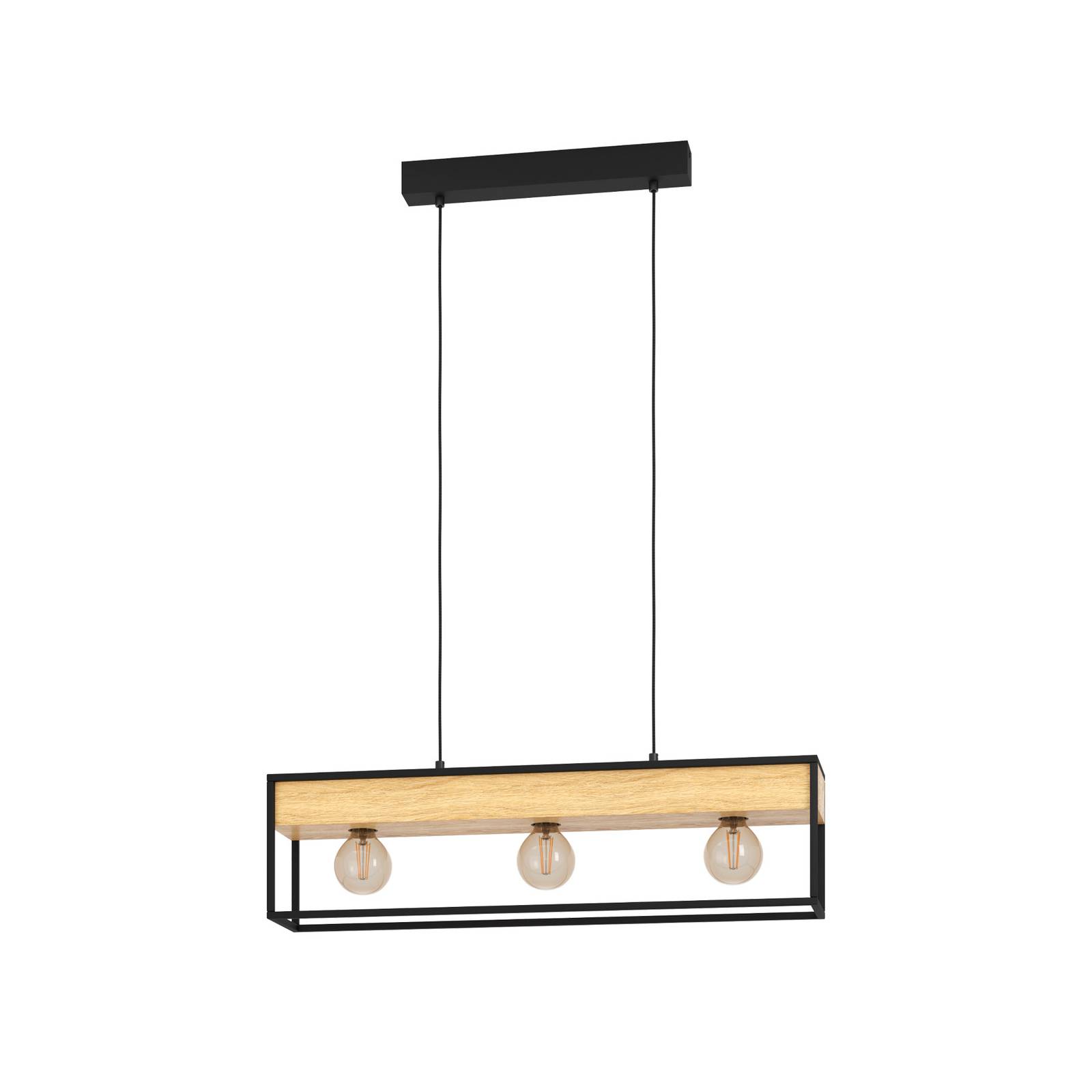 Suspension Libertad 1 3 lampes noire/bois naturel