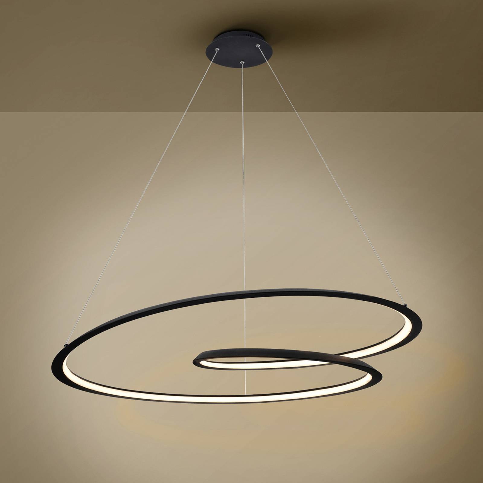 Lampa wisząca LED w kształcie pętli, czarna. Metal, aluminium. Ø 97 cm