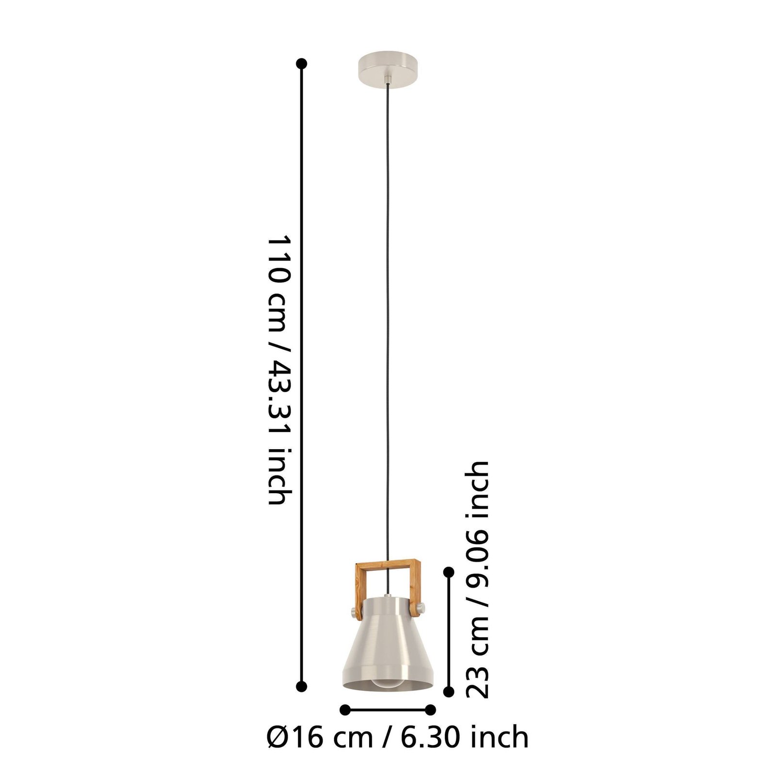Висяща лампа Cawton, Ø 16 cm, стомана/кафяв цвят, стомана/дърво