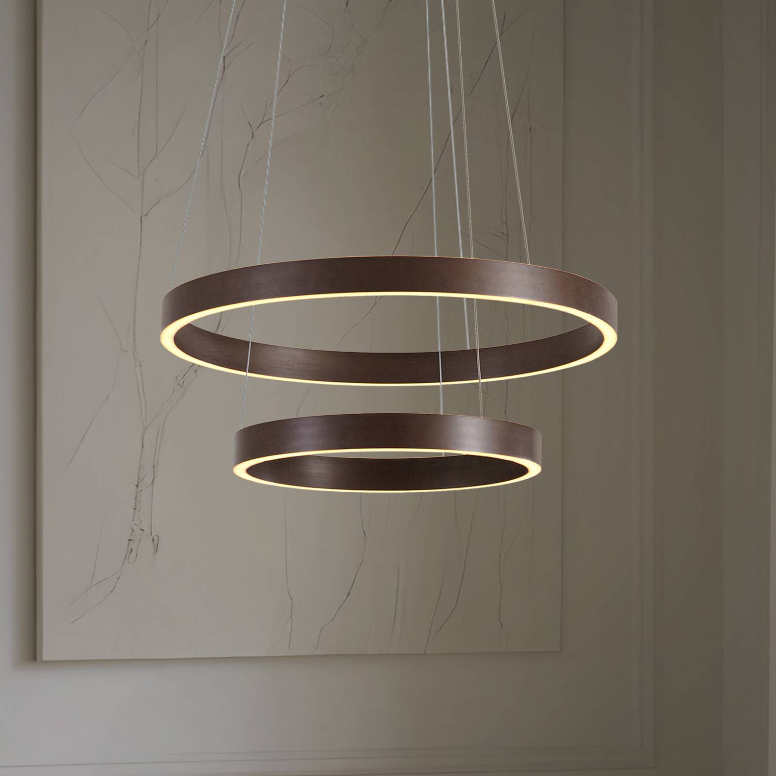 Lucande LED-Hängeleuchte Yonam, Ø 60 cm, 2-flg., braun, CCT günstig online kaufen