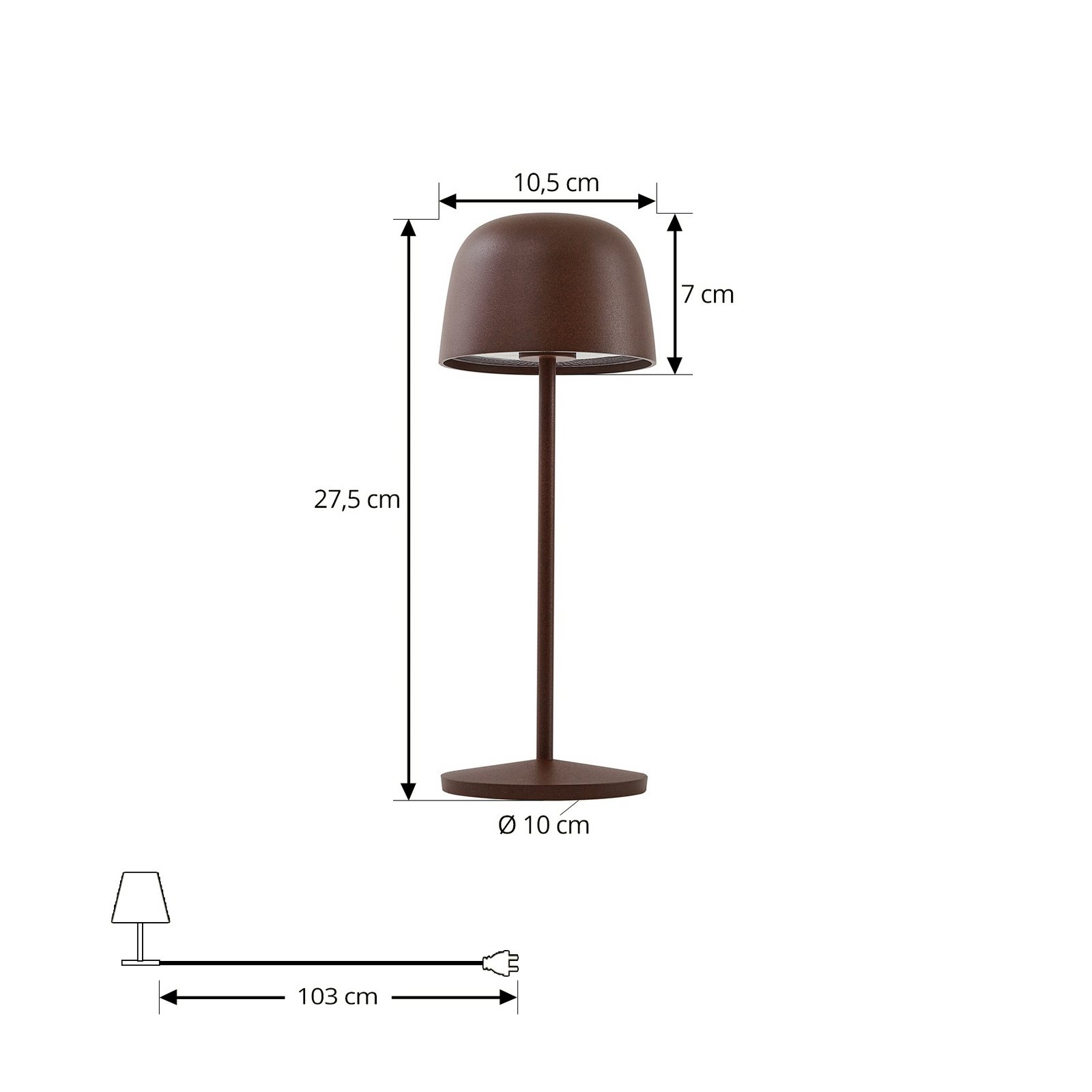 Lindby LED-Akku-Tischleuchte Arietty, braun, dimmbar, IP54