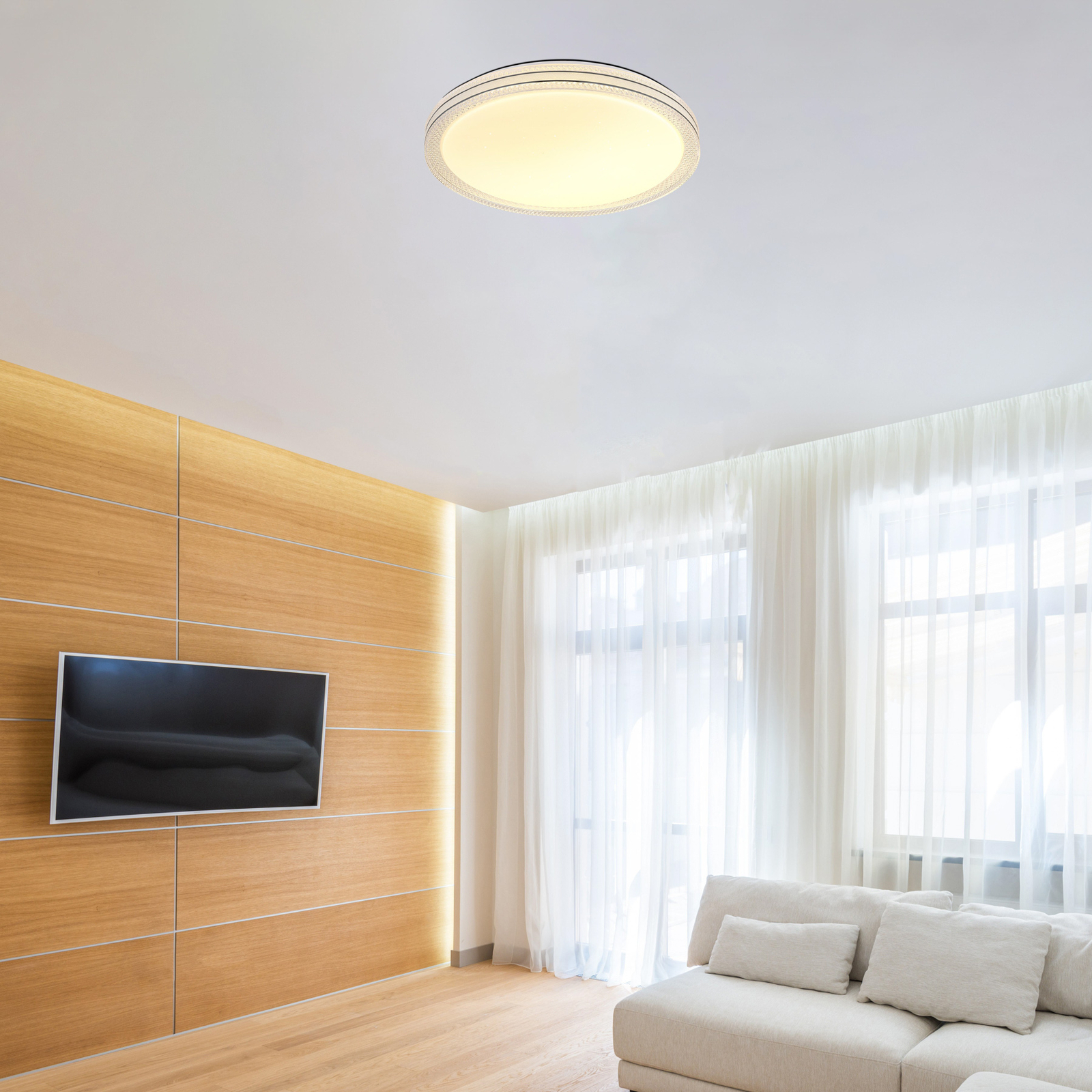 Veleno LED-loftslampe, hvid, Ø 49 cm, glittereffekt