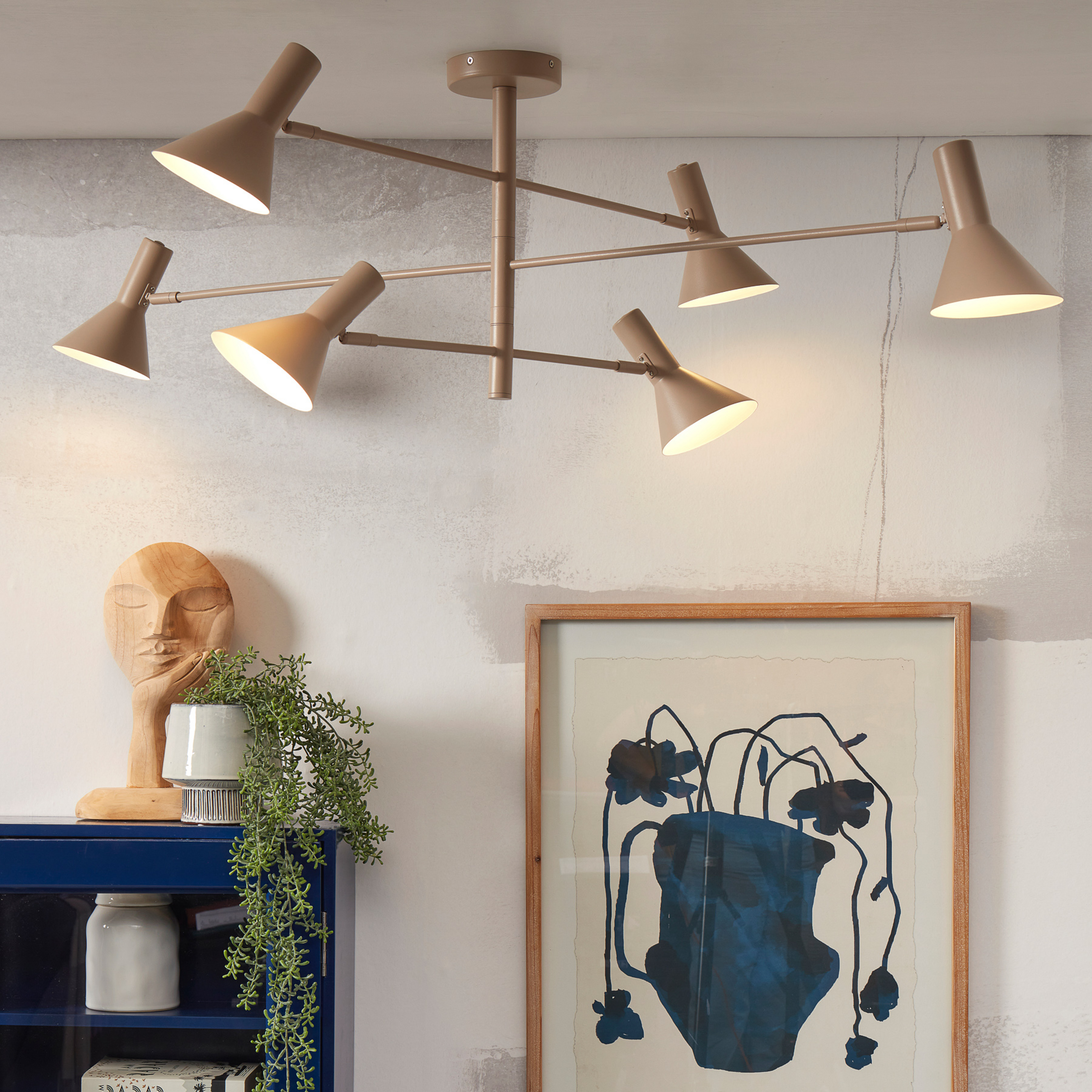 IT'S ABOUT ROMI Izmir ceiling light, sand, 6-bulb