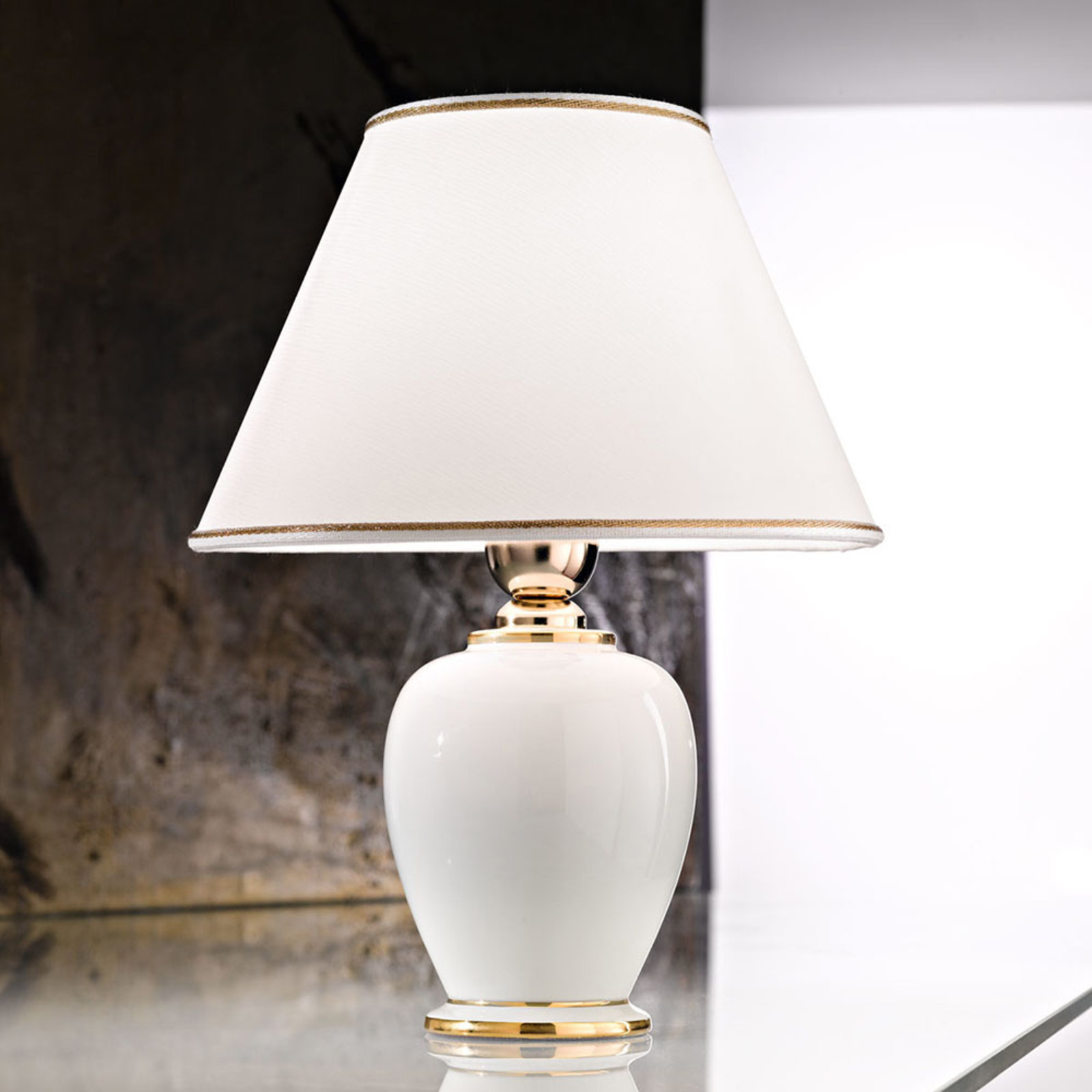 Bordlampe Giardino Avorio i hvit-gull, Ø 25 cm