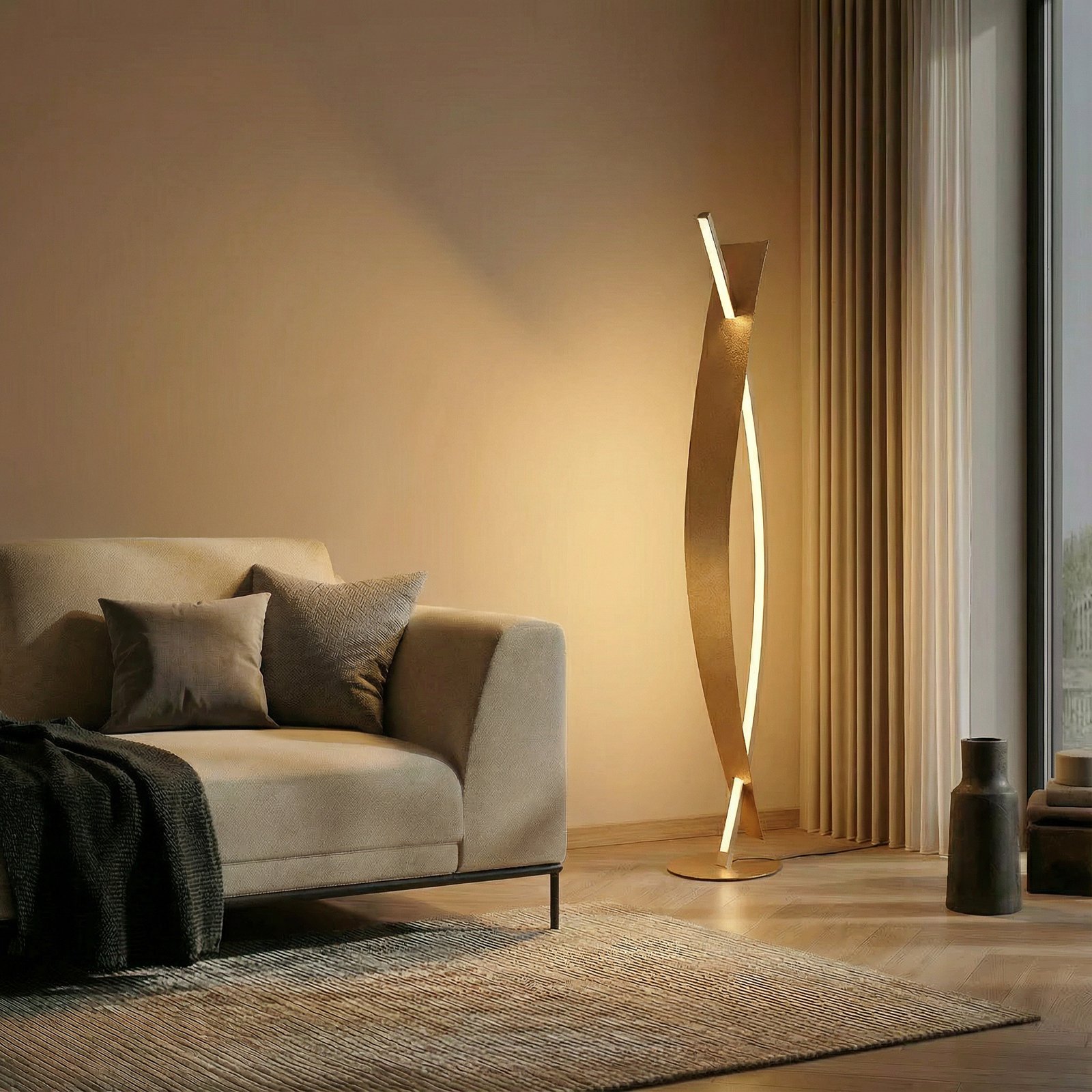 Lampa stojąca LED Lucande Marija, kolor złoty, ściemniana, 140 cm Lampa stojąca LED Lucande Marija, kolor złoty, ściemniana, 140 cm