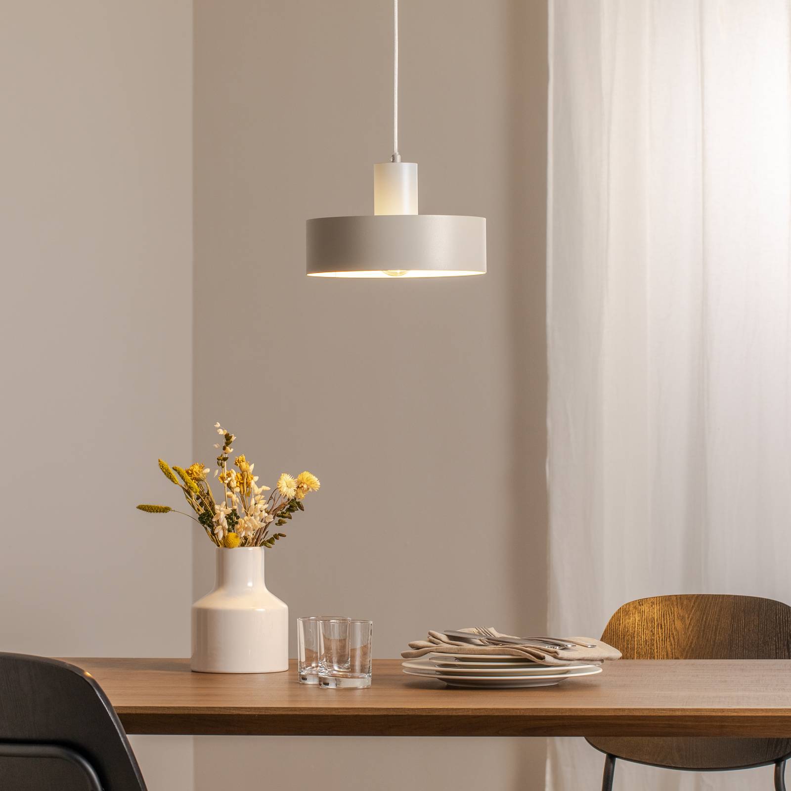 Hängeleuchte Rif M, taupe, 1-flammig, Ø 25 cm, Stahl günstig online kaufen