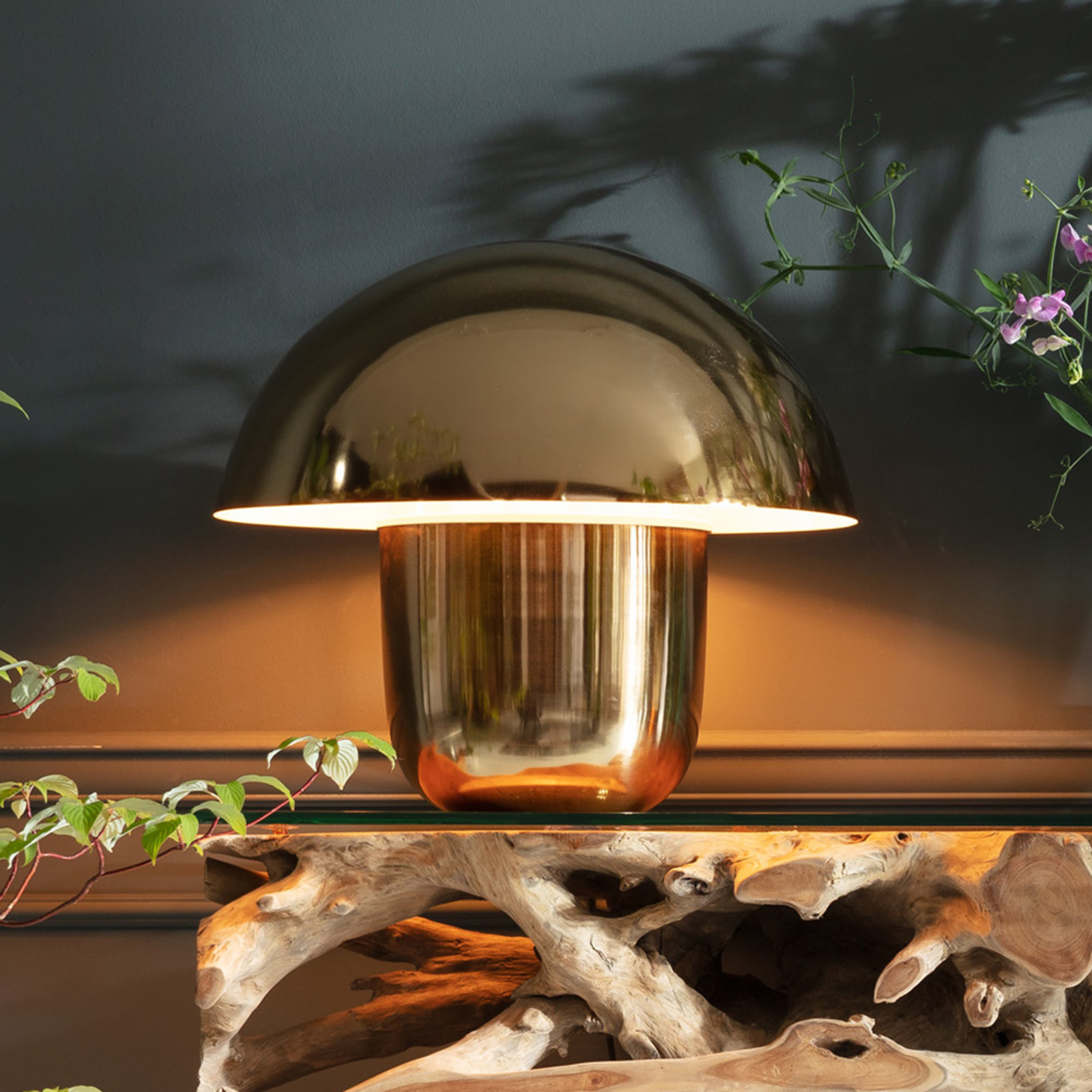 Kare KARE Mushroom table lamp in a mushroom shape, gold, for Living / Dining Room, steel, E14, 60 W, energy efficiency: A++, H: 44 cm