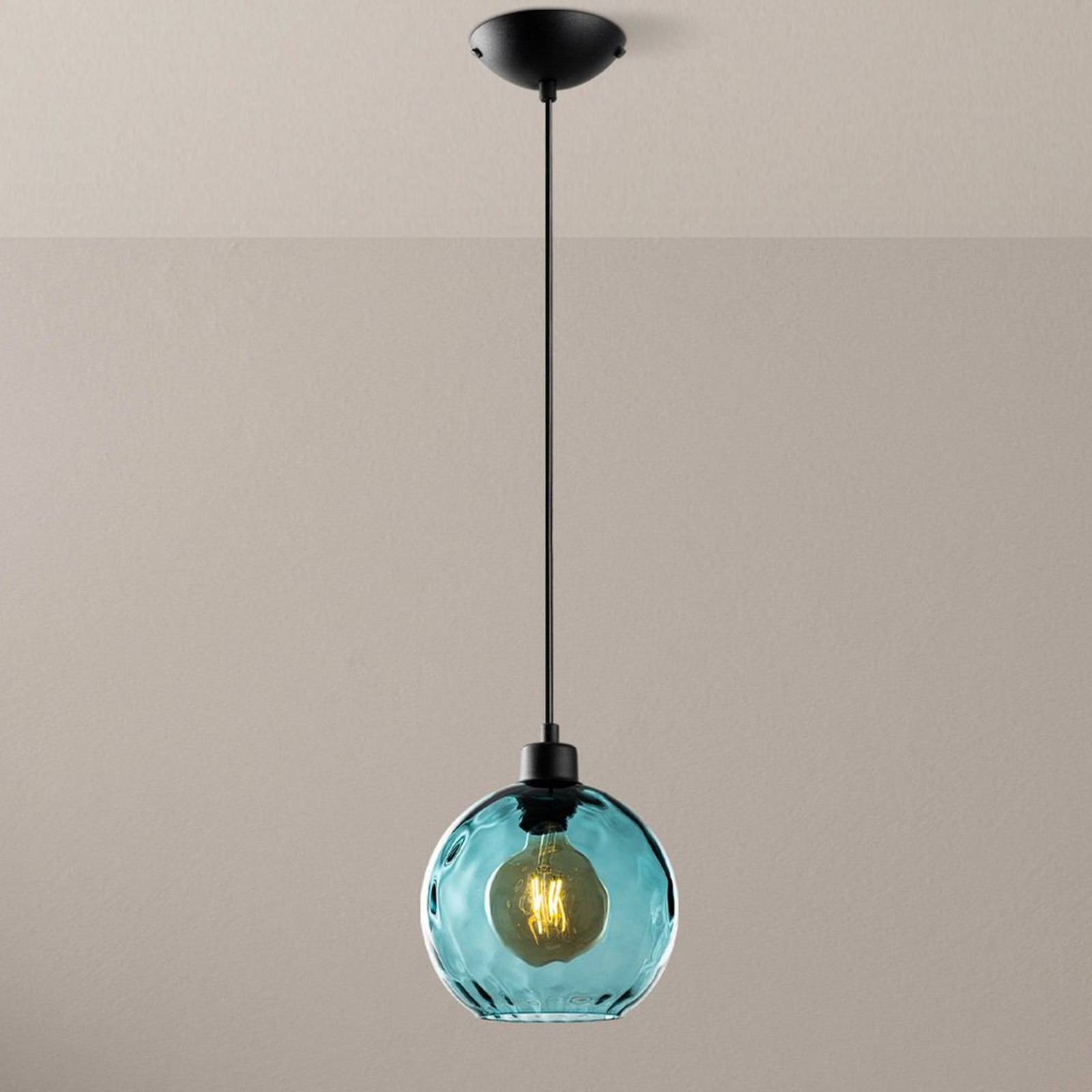 Lampa wisząca Benek, niebieska, szkło, Ø 20 cm, E27