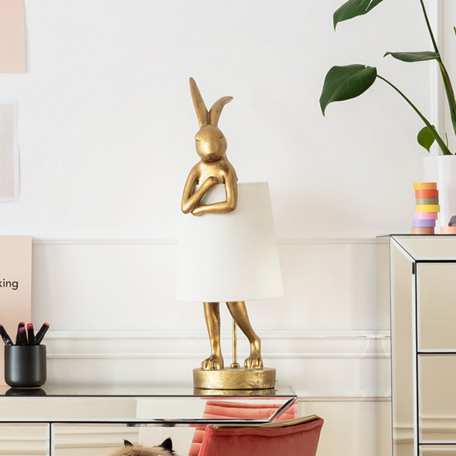 Candeeiro de mesa KARE Animal Rabbit, dourado/branco, 68 cm, E14