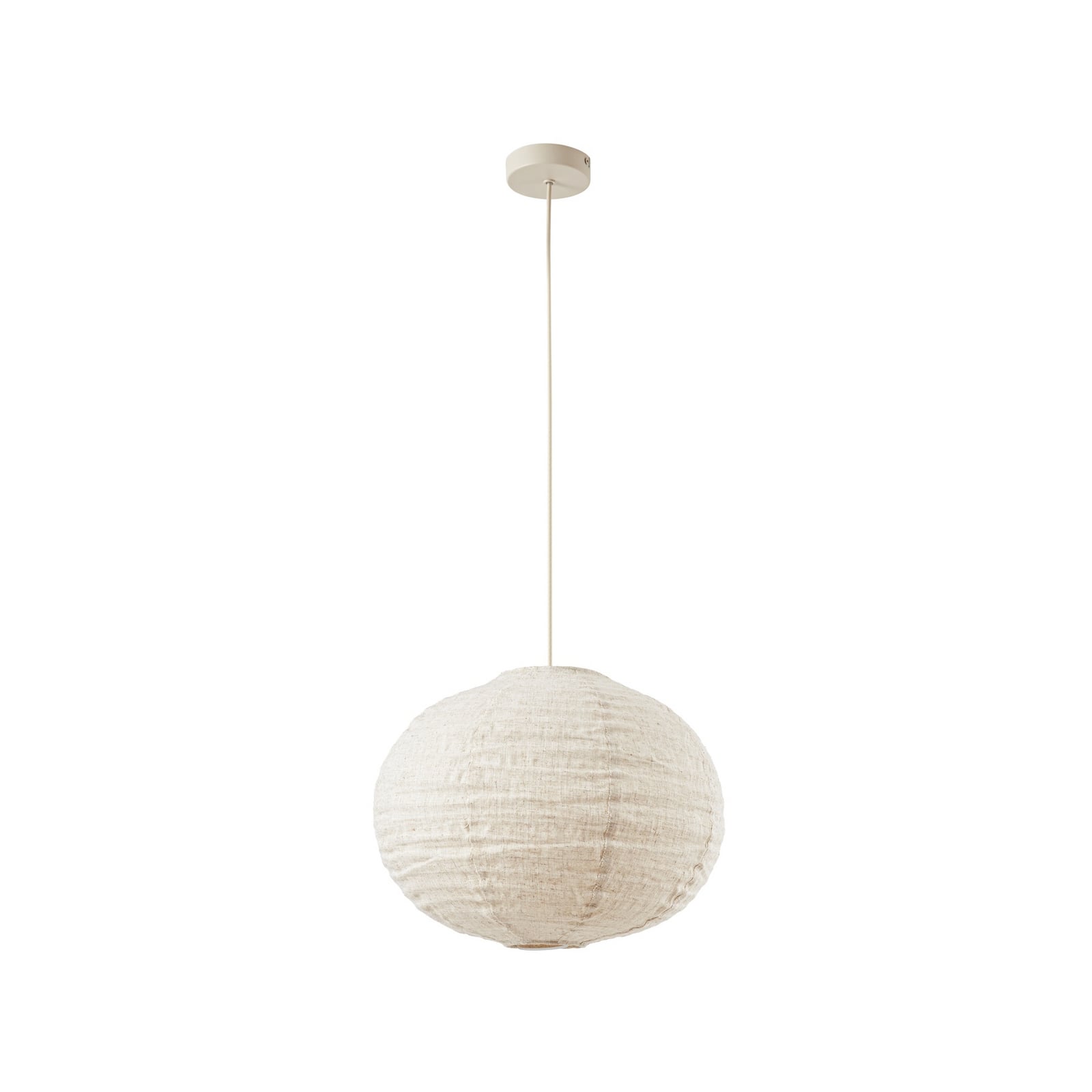Lampă suspendată Lindby „Autumn”, bej, Ø 40 cm, pânză, formă de bilă Lampă suspendată Lindby „Autumn”, bej, Ø 40 cm, pânză, formă de bilă