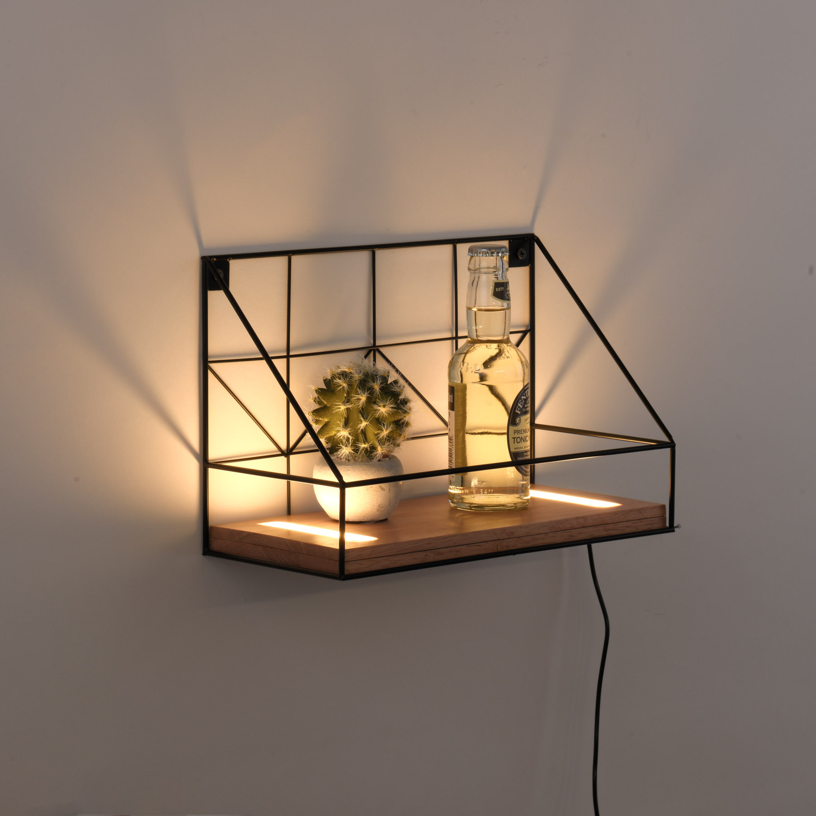 LED wandlamp Board met houten plank, 30x15cm