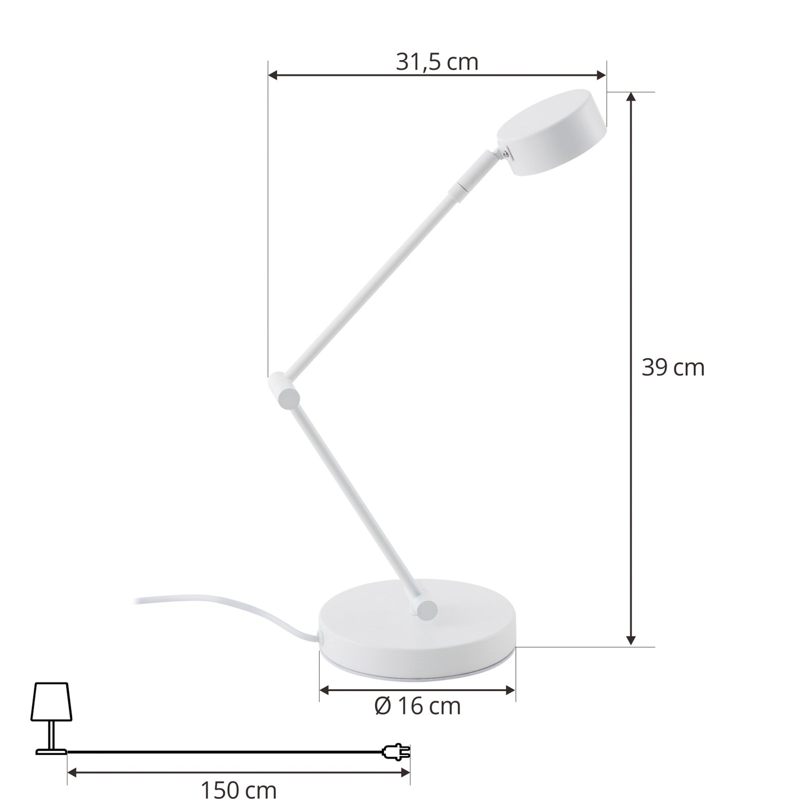 Jyla table lamp, white, lens, 4200K