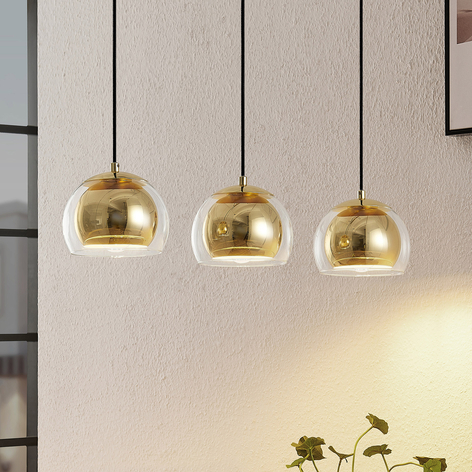 Lindby Daymien hanging light 3-bulb, brass