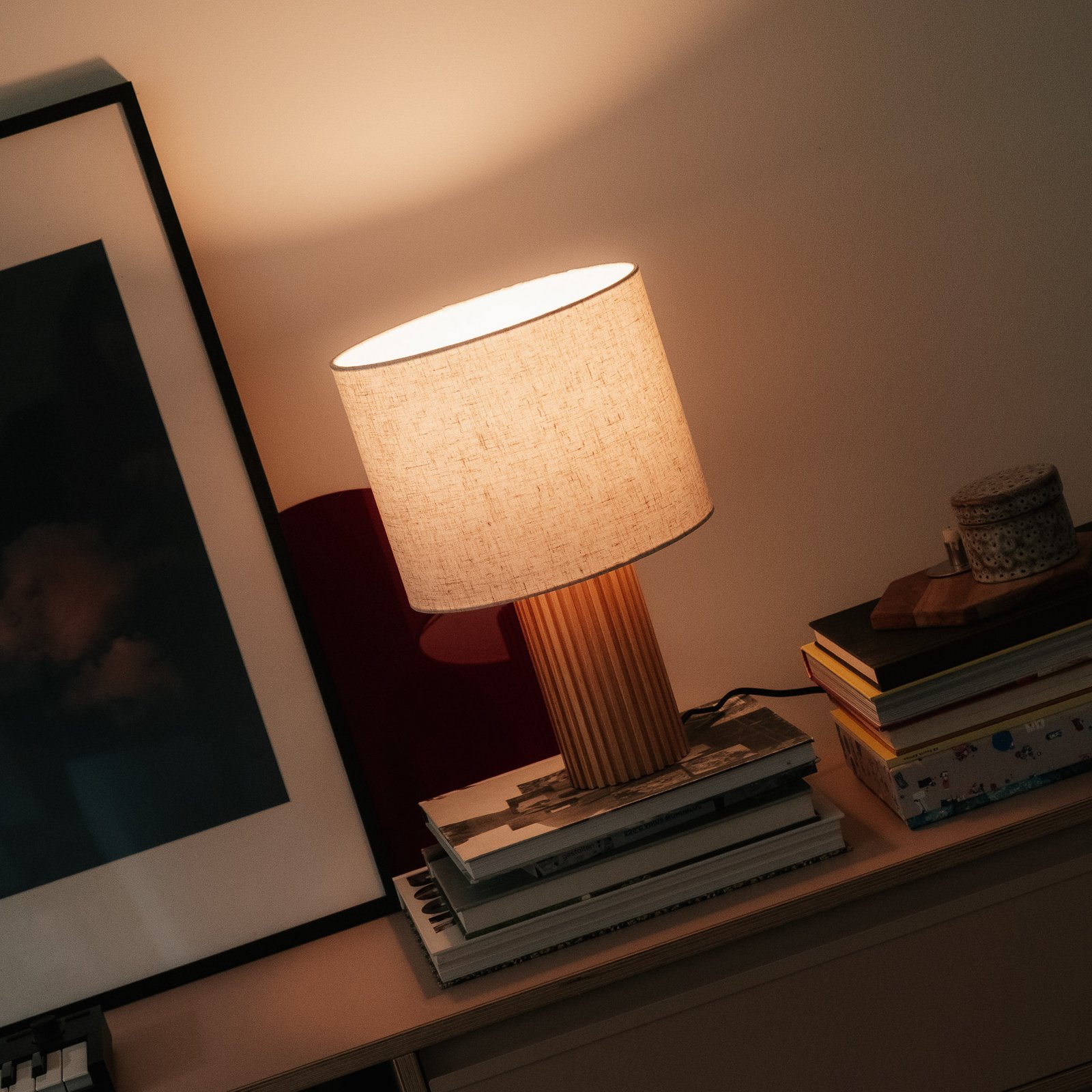 Kimiko bordlampe høyde 38 cm tekstil tre - Lindby