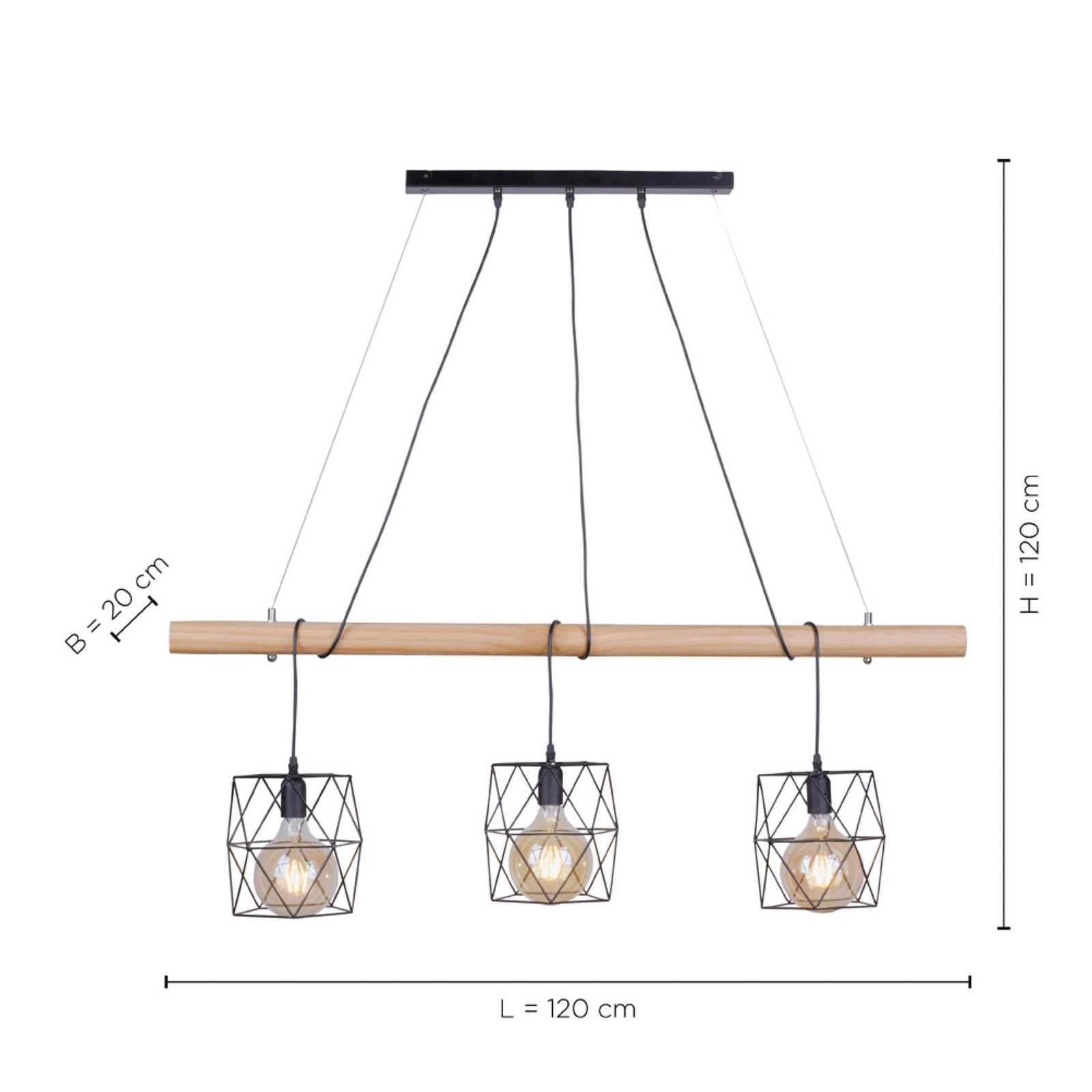 Edgar LED hanging light, cage lampshades, 3-bulb