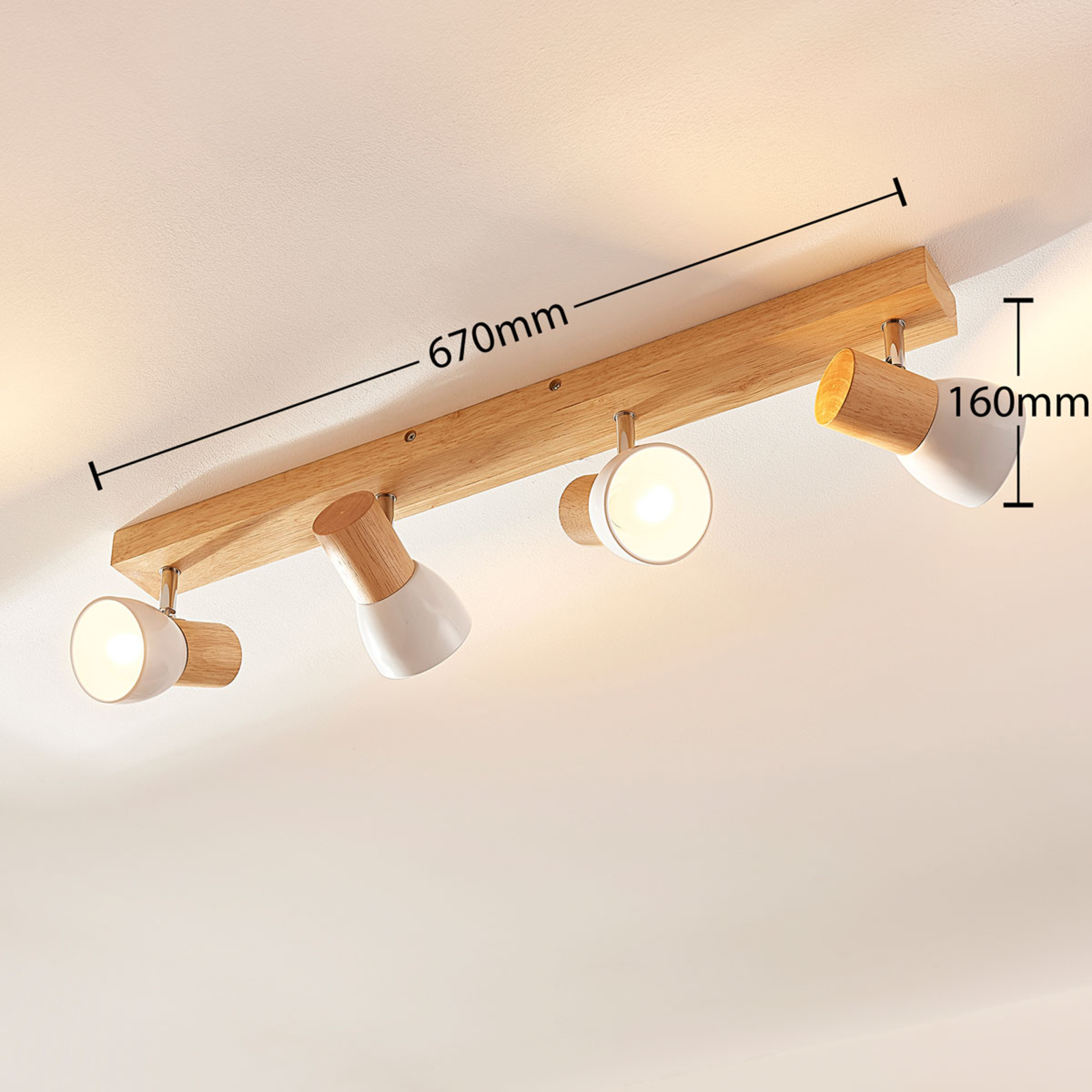 Wood ceiling spotlight Thorin with white shades