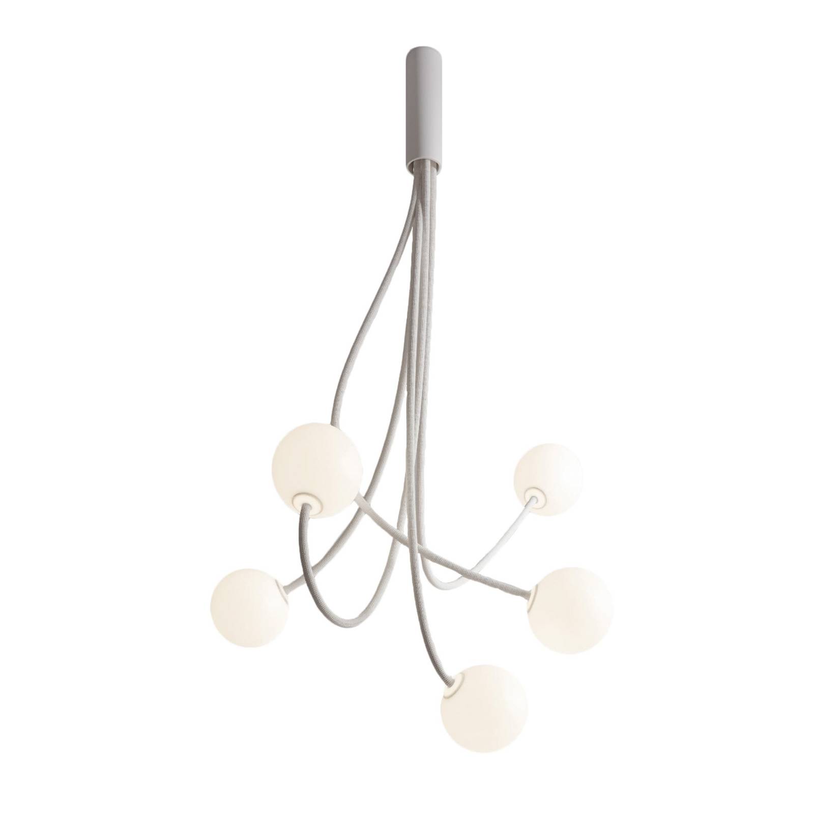 Karman Deckenlampe Moony, weiß, 5-flammig, Höhe 150 cm, Glas