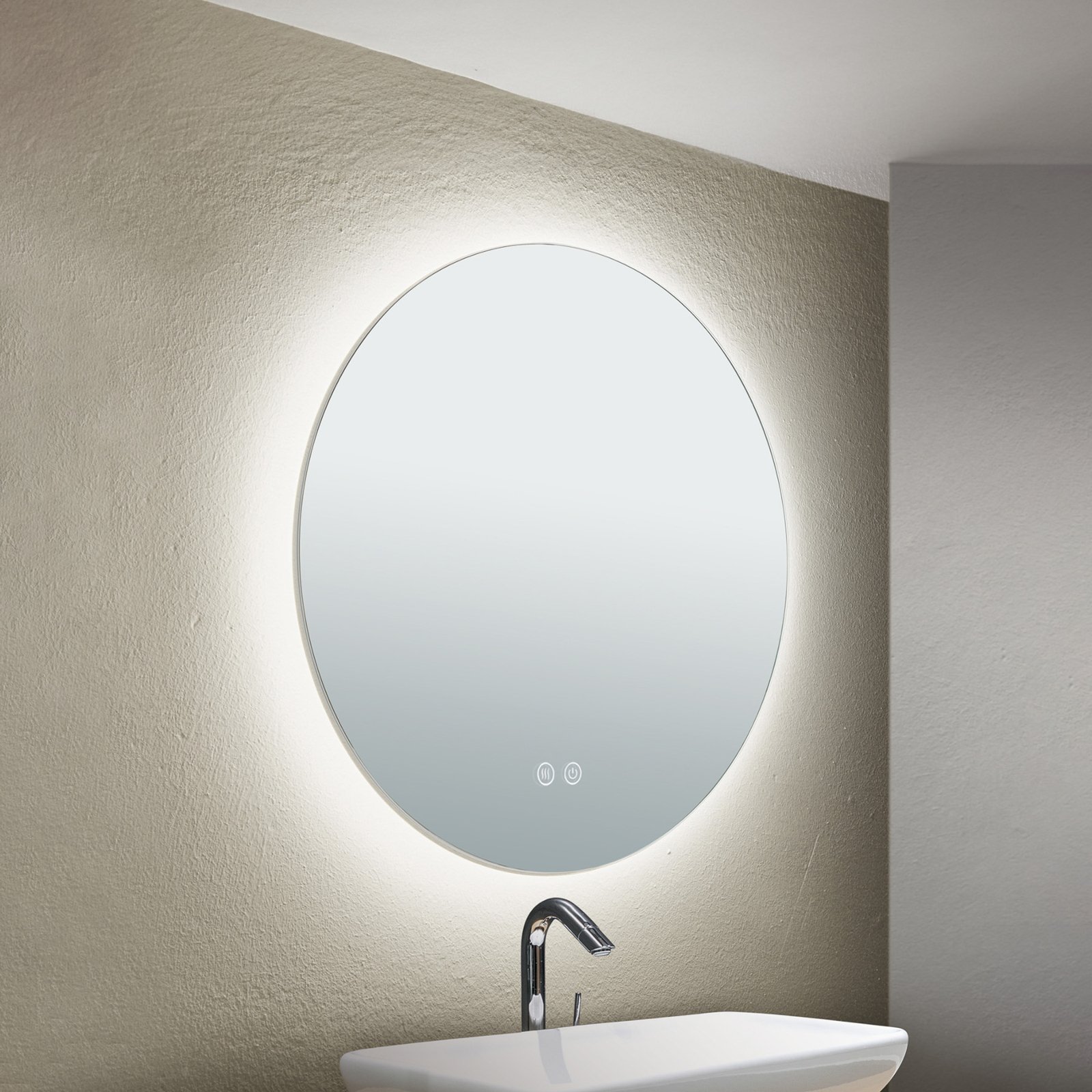 Miroir LED Focus, Ø 45 cm, CCT, antibuée, variateur tactile