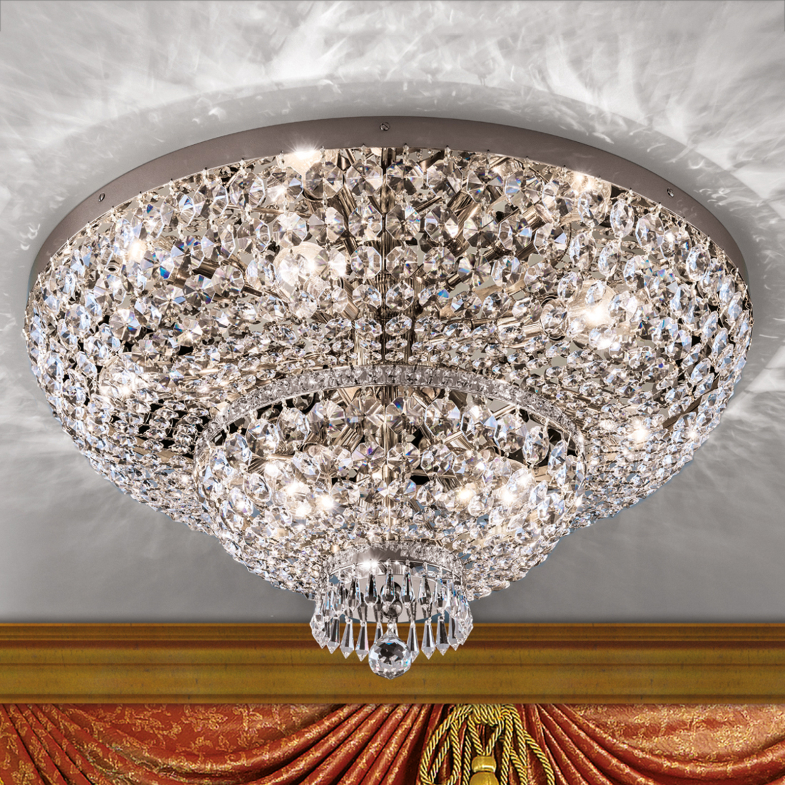 Orion Magnificent crystalceiling lamp Sheraton chrome, for Living / Dining Room, metal, crystal, E27, 60 W, energy efficiency: A++, H: 37 cm