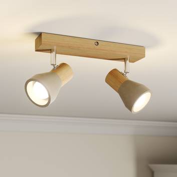 Plafoniera Filiz in legno e cemento, lampadine LED
