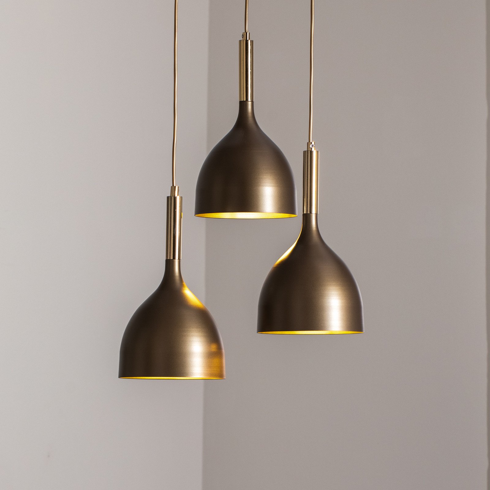Luminex Lampă suspendată Noak 3 becuri rotundă titan-auriu/auriu oțel - Camera de zi / sufragerie - titan-auriu auriu - Metal