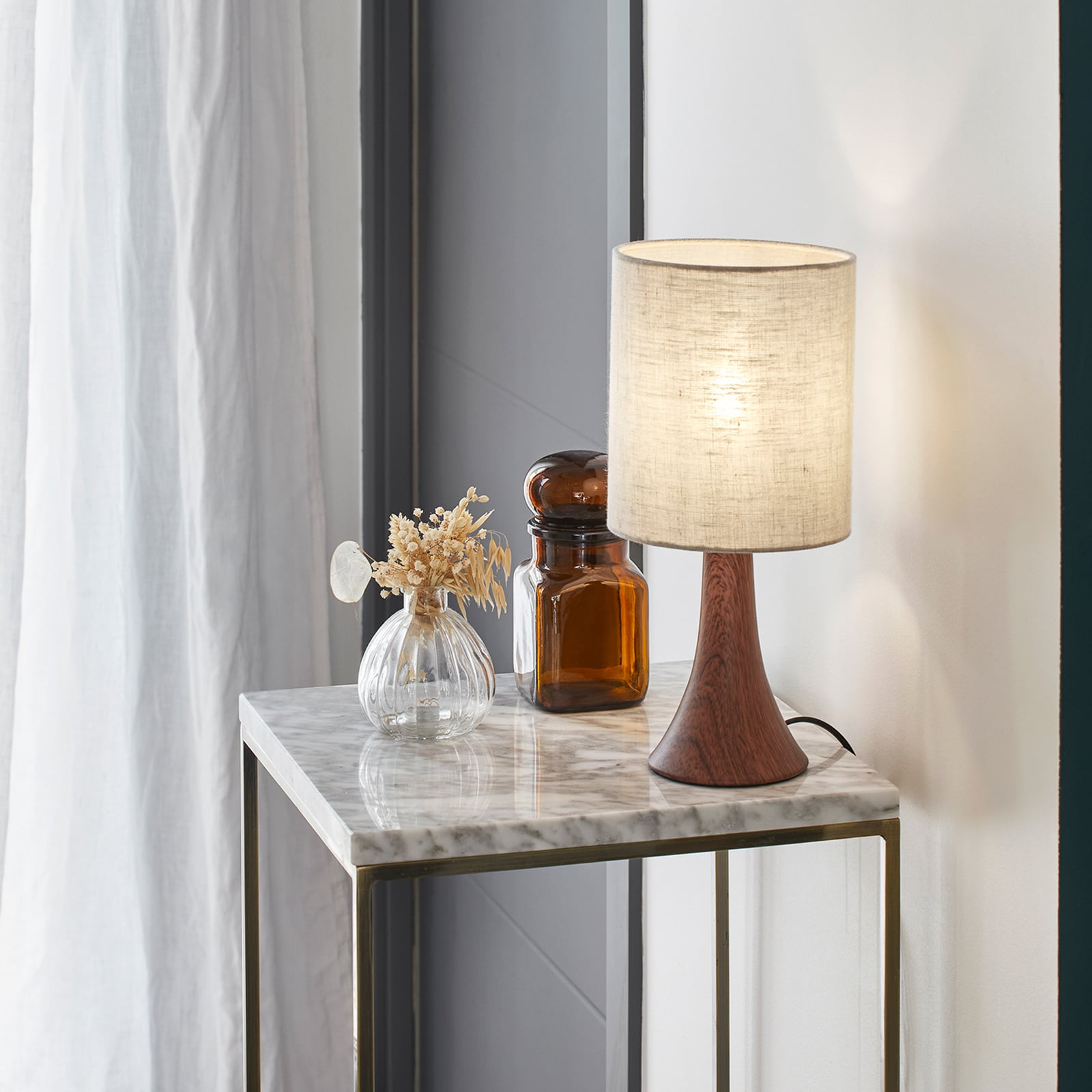 Lampada da tavolo Arto marrone scuro/bianco, altezza 32 cm - COREP SAS