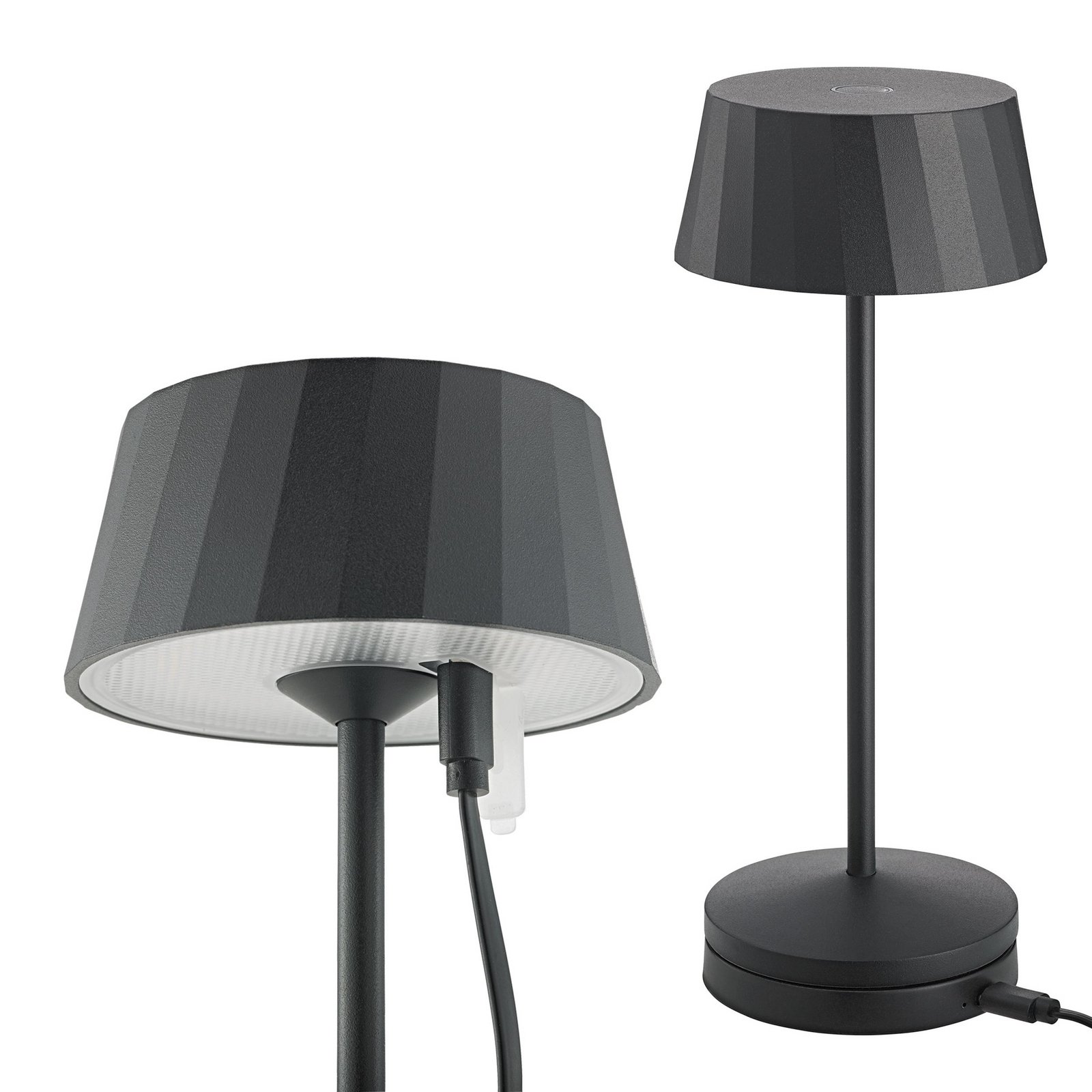 Candeeiro de mesa LED recarregável Facetta, preto, 22 cm, metal CCT IP44