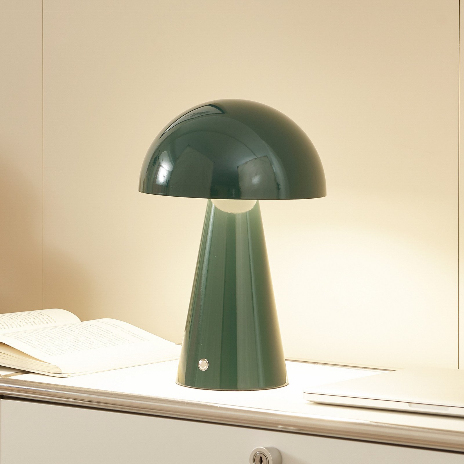 Lindby LED lampă de masă reîncărcabilă Nevijo verde Ø20 cm USB dimabil - Camera de zi / sufragerie - modern - Metal