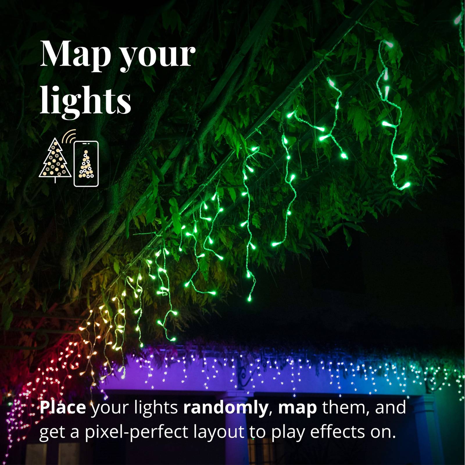 Twinkly Icicle LED curtain light Rgb, 190 LEDs - dimmable - Clear