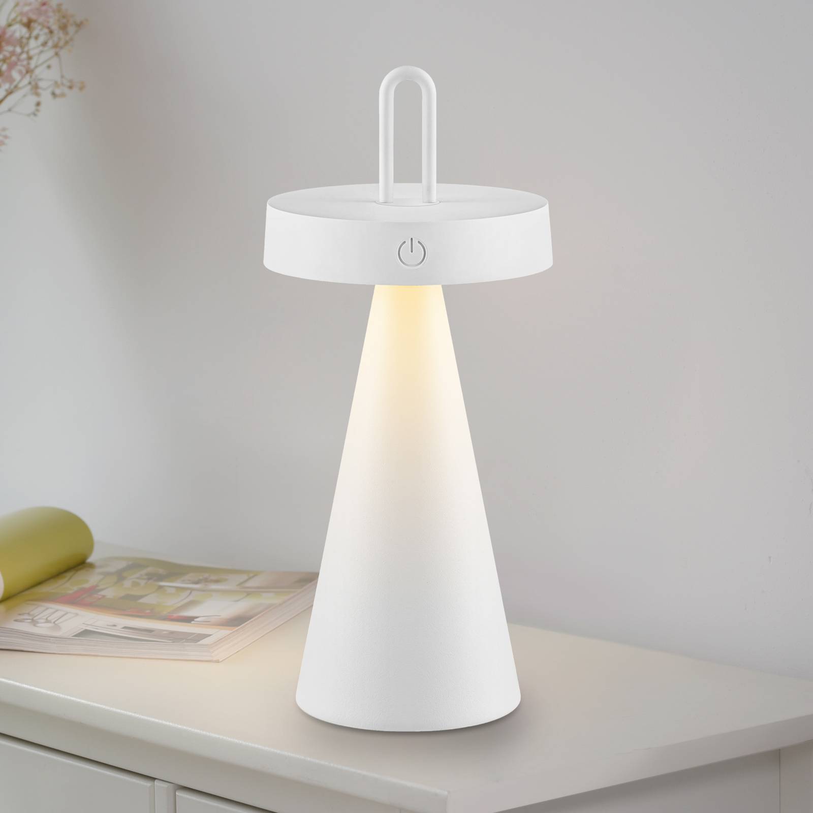 JUST LIGHT. Lampe de table LED rechargeable Alwa blanc fer IP44