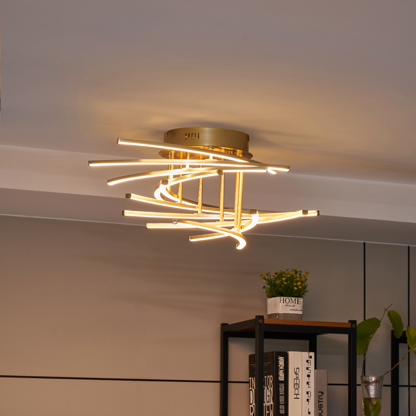 Lindby Flakira LED plafondlamp 10-lamps oudmessing