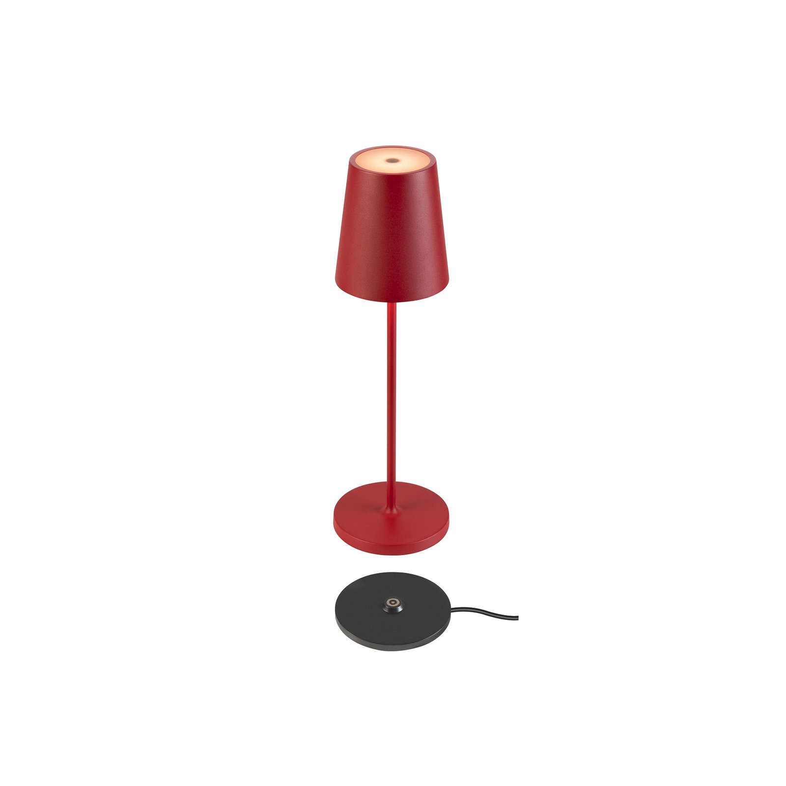 SLV LED rechargeable lamp Vinolina Two, red, aluminium, Ø 11 cm, IP65, CCT