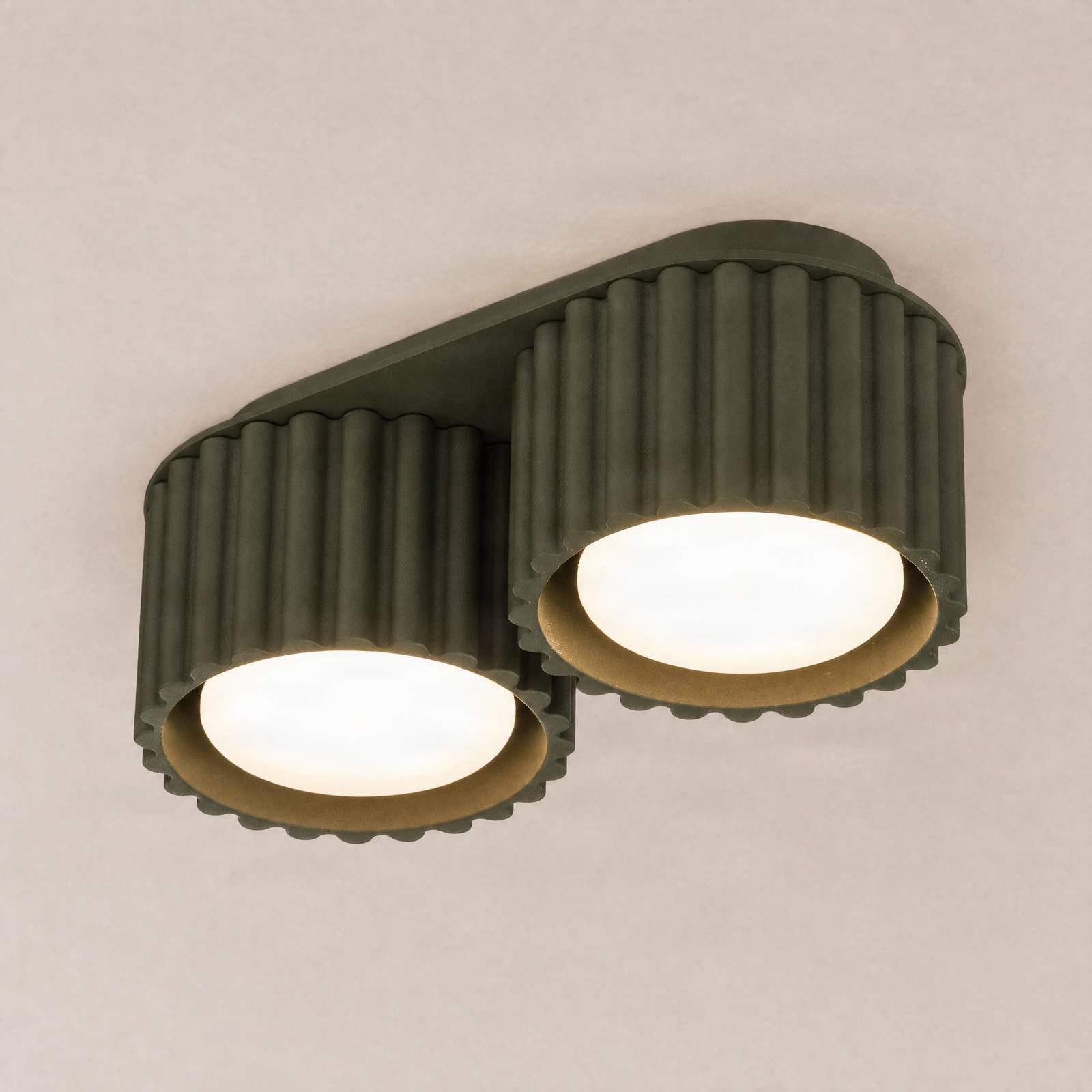 Lampa sufitowa Aura 2, oliwkowo-zielona, 2-punktowa, długość 21 cm, GX53