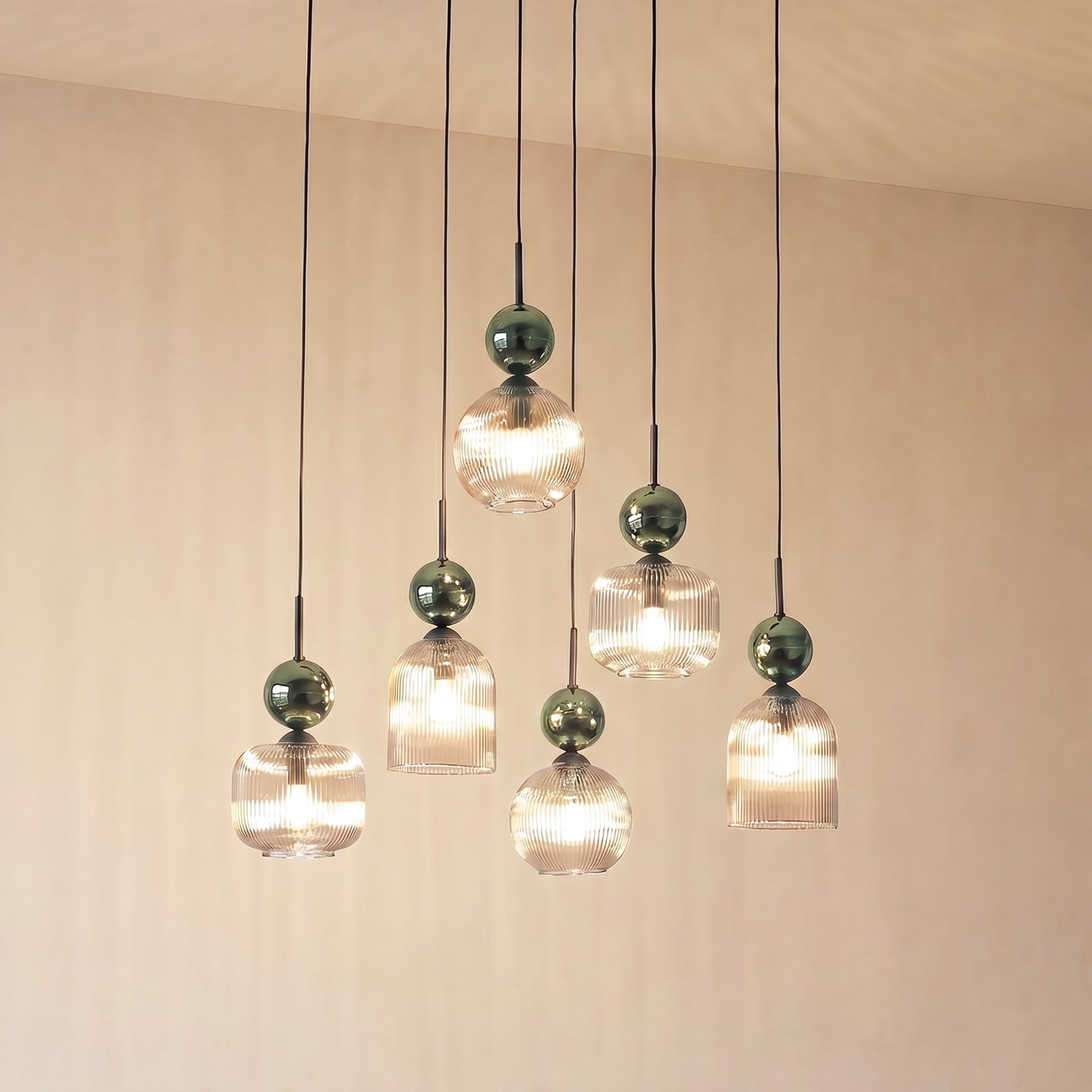 TK Lighting Lampă suspendată Sophia cu 6 becuri culoare coniac/verde lungime 65 cm - Camera de zi / sufragerie - Modern - cognac verde negru - Sticlă