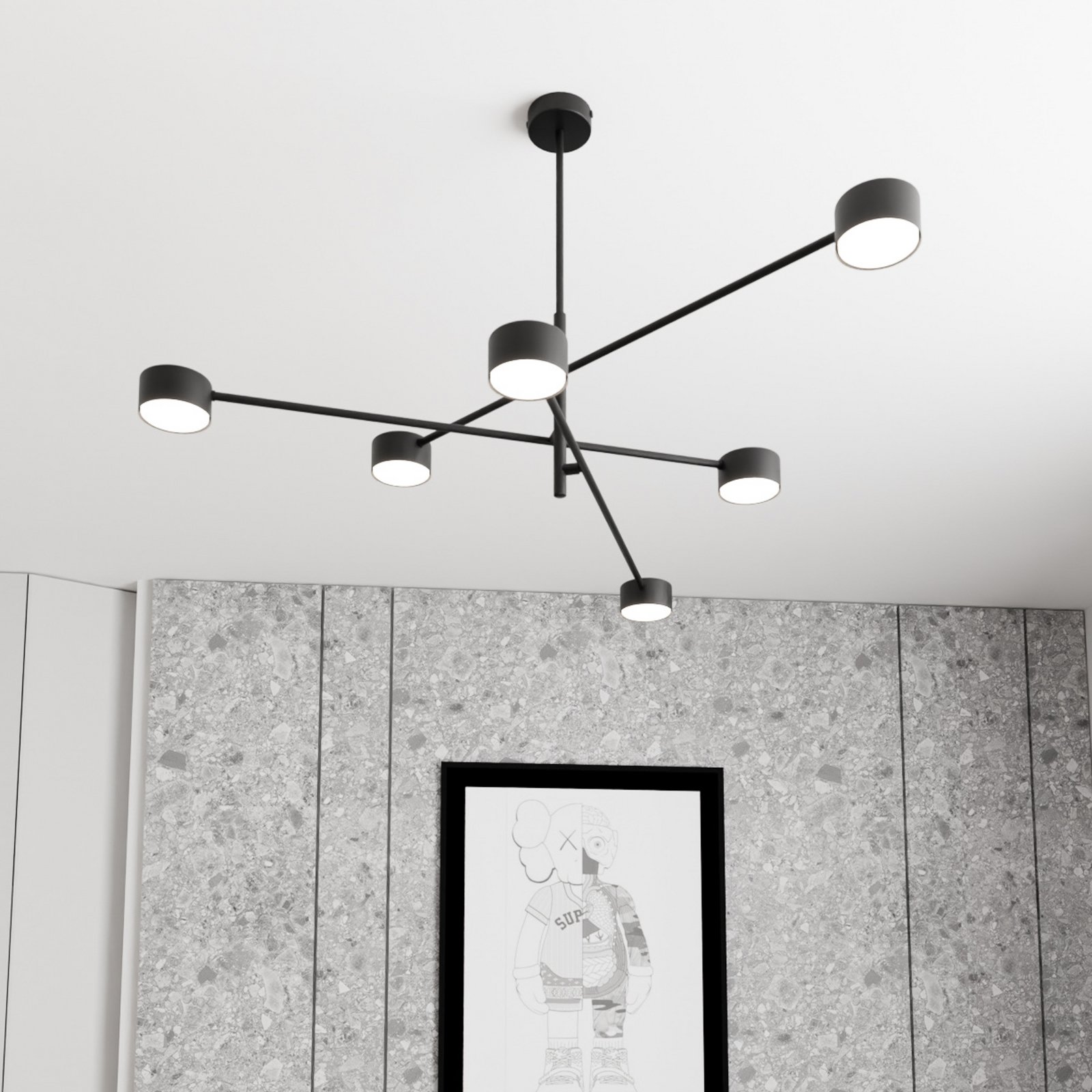 Pendellampe Natsu, Länge 84 cm, Metall, 6-flg.
