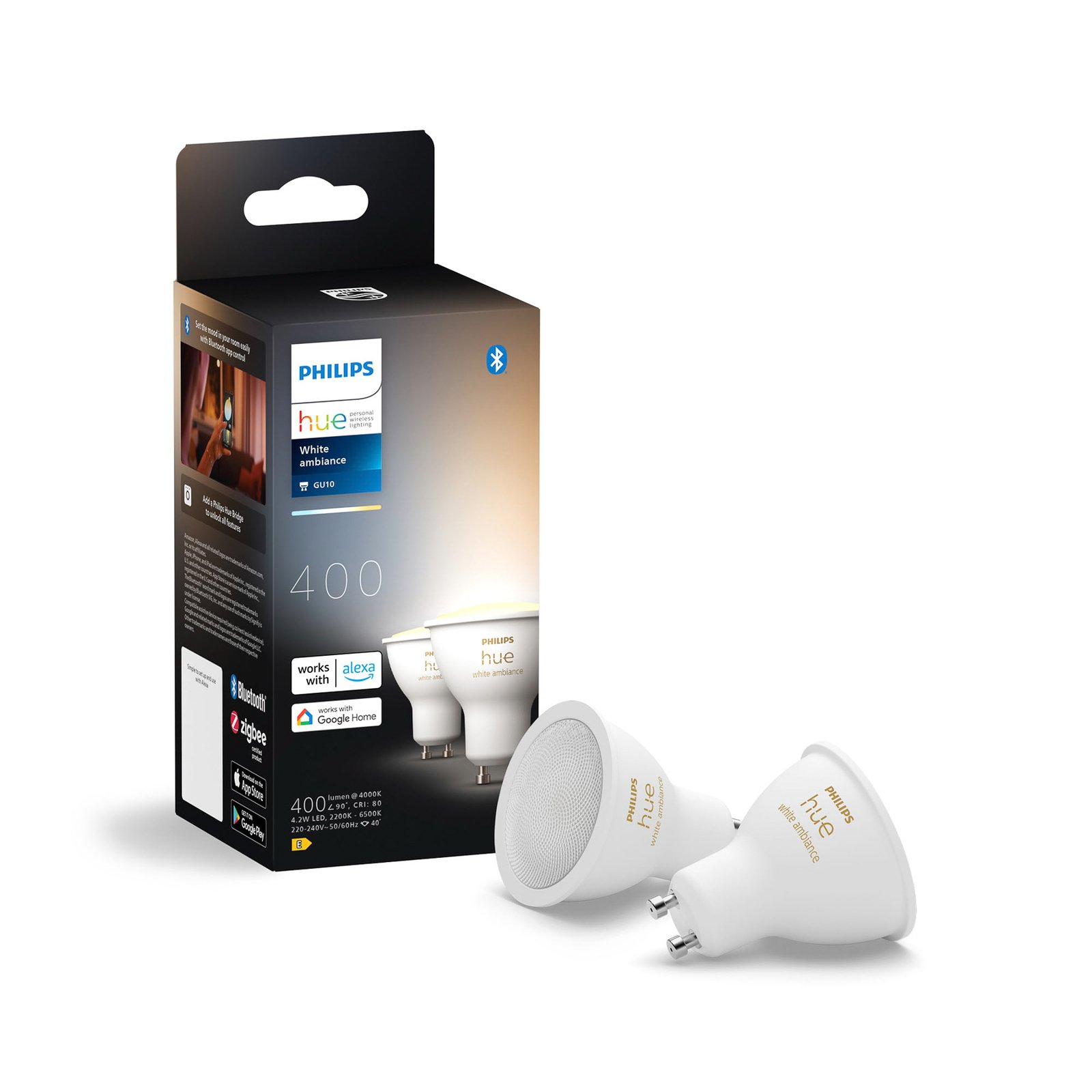 Philips Hue White Ambiance Réflecteur LED GU10 4,2 W, lot de 2