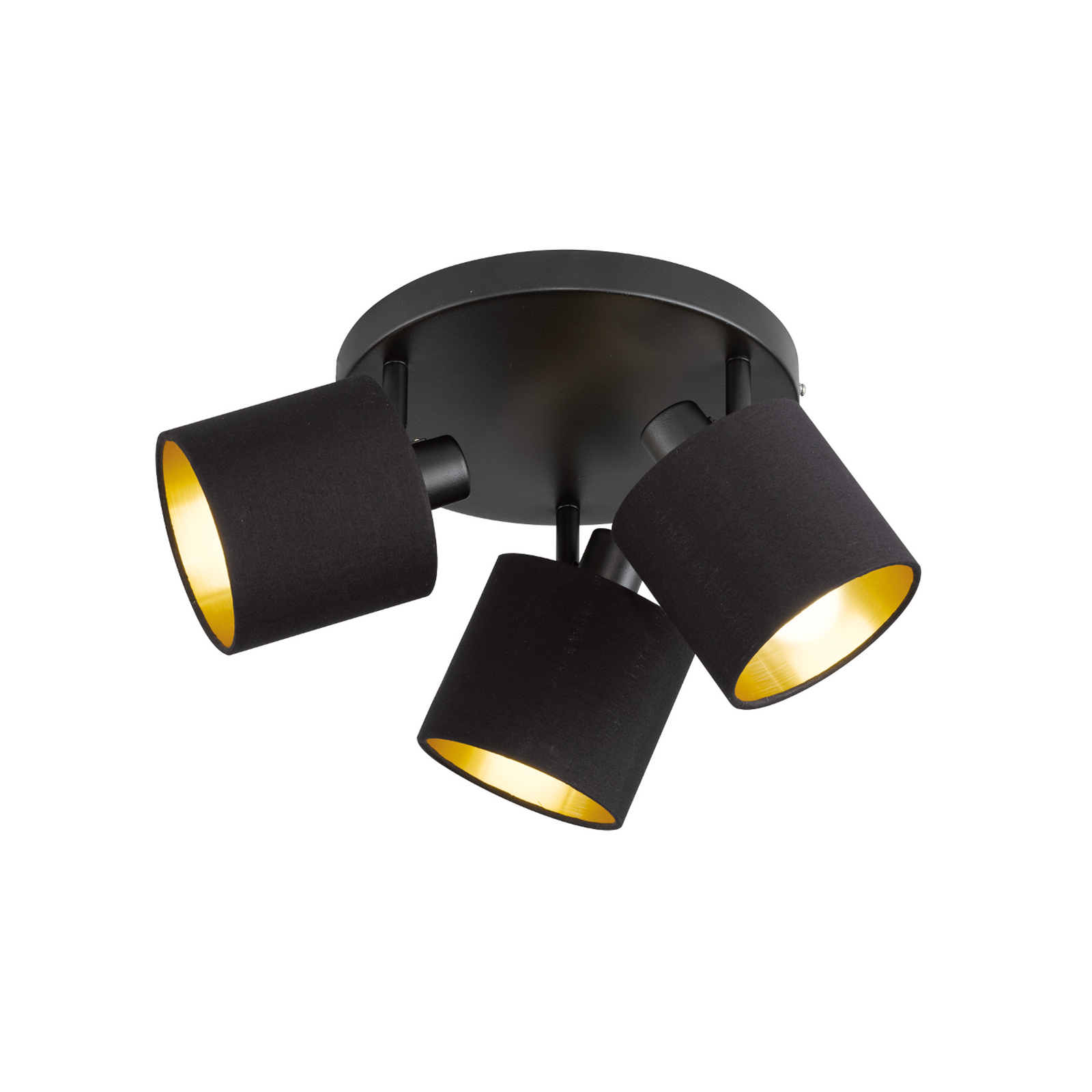 Tommy plafondspot, zwart/goud, Ø 25 cm, 3-lamps, stof
