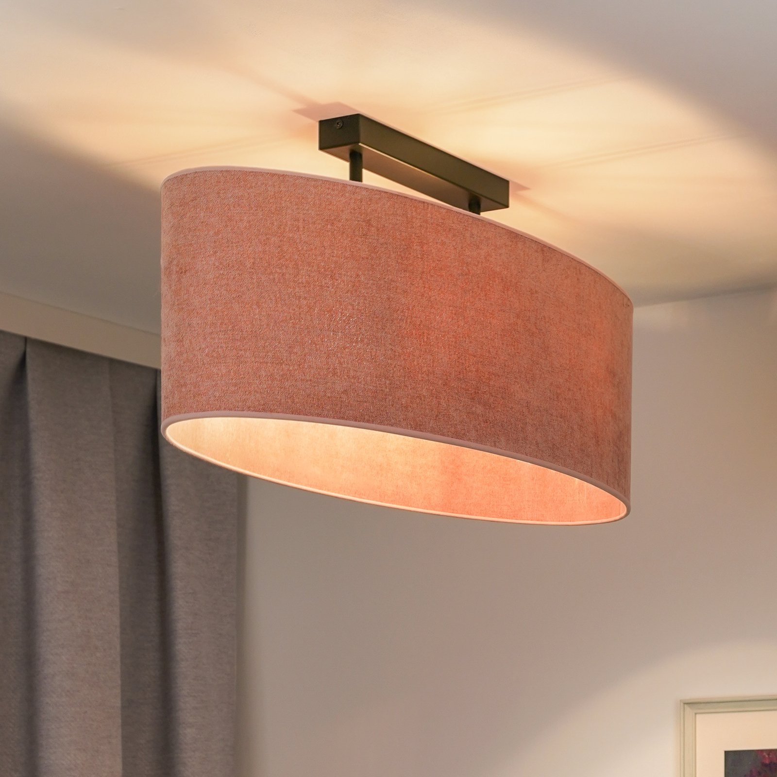 Euluna ceiling lamp Celine, pink, chenille fabric, length 80 cm