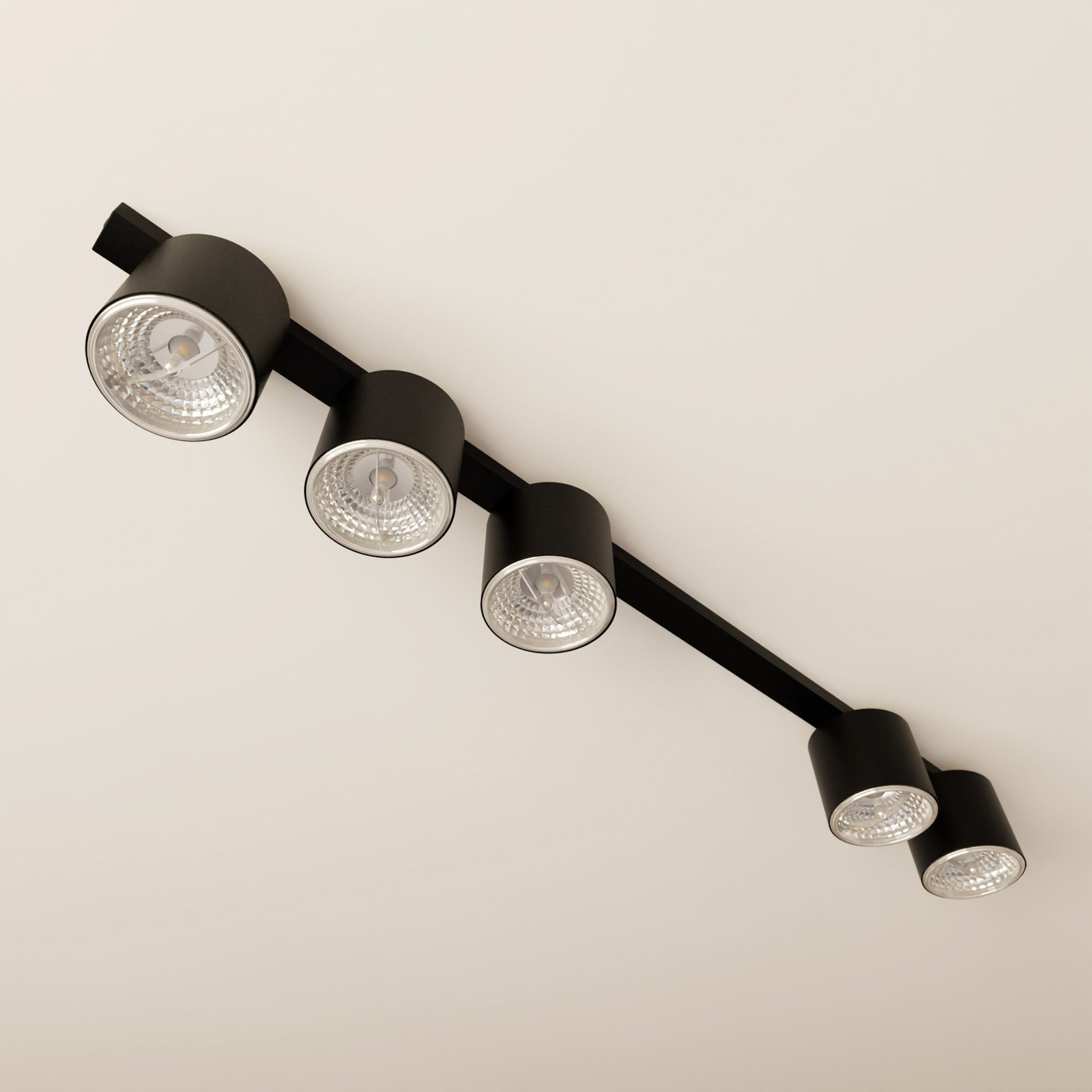 Nano stropna svjetiljka, crna, 5 žarulja, metal
