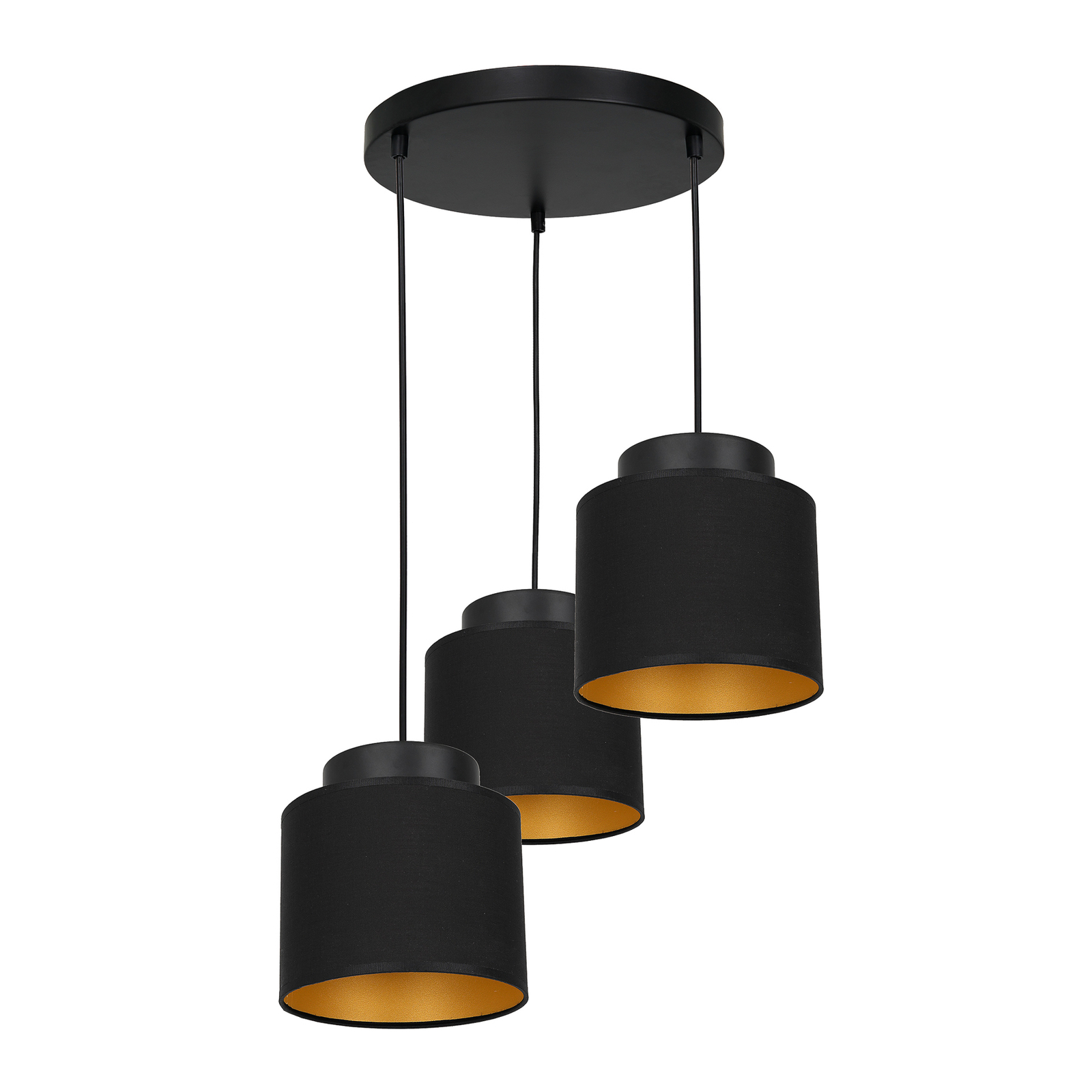 Suspension Soho cylindrique 3 lampes noire/dorée