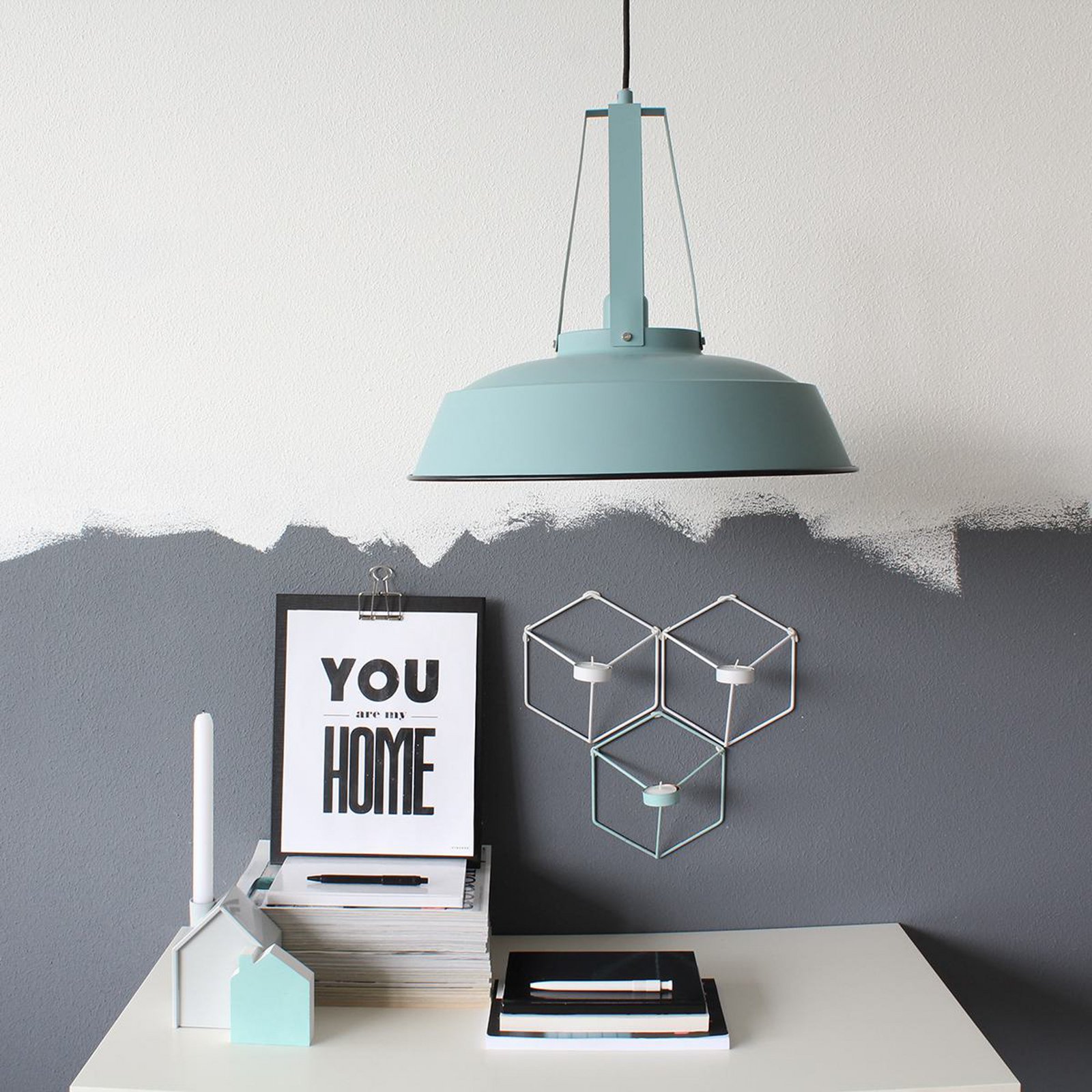 Eden pendant light, light blue, metal, E27 socket
