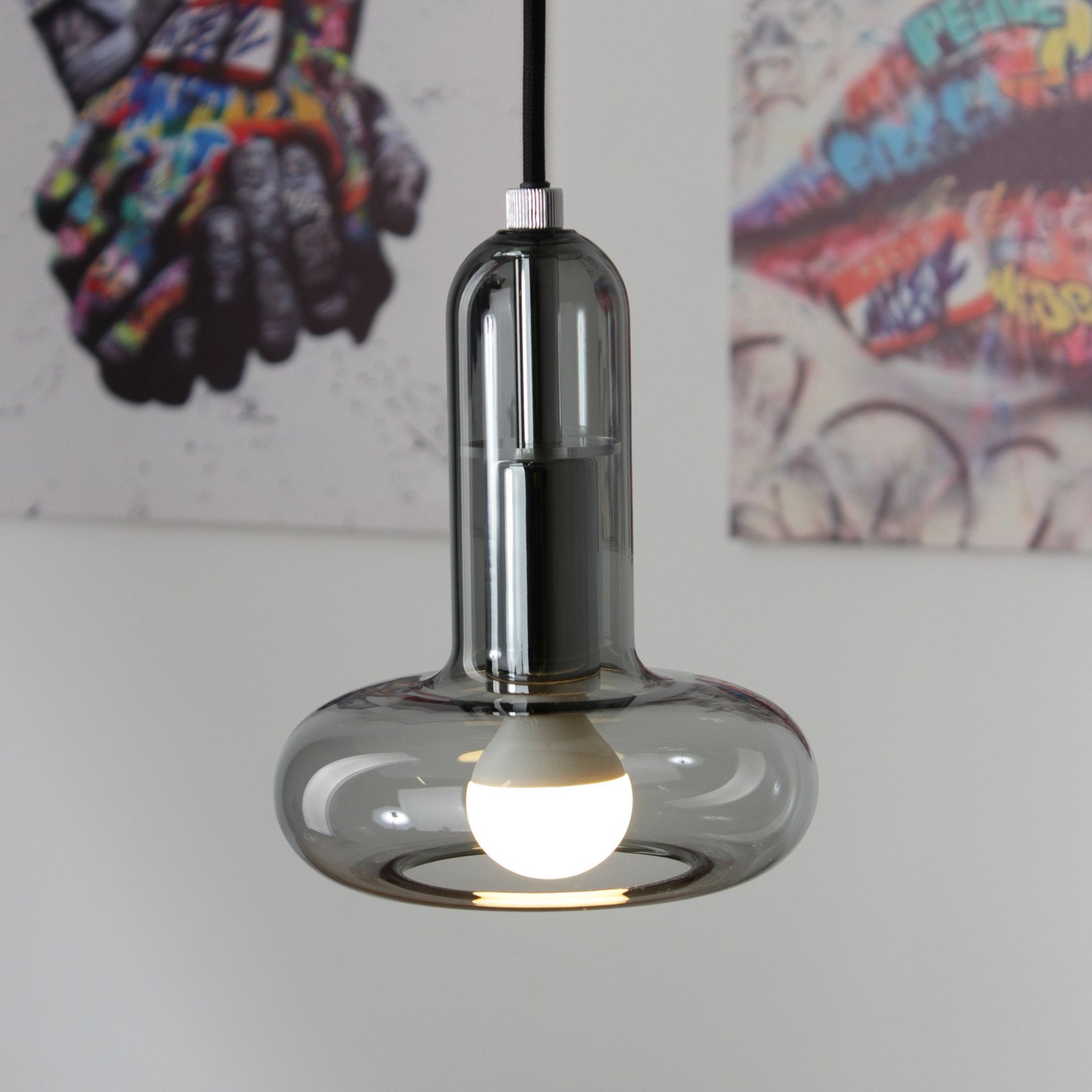 Lampă suspendată Perseus gri fumuriu Ø 15 cm sticlă reglabilă