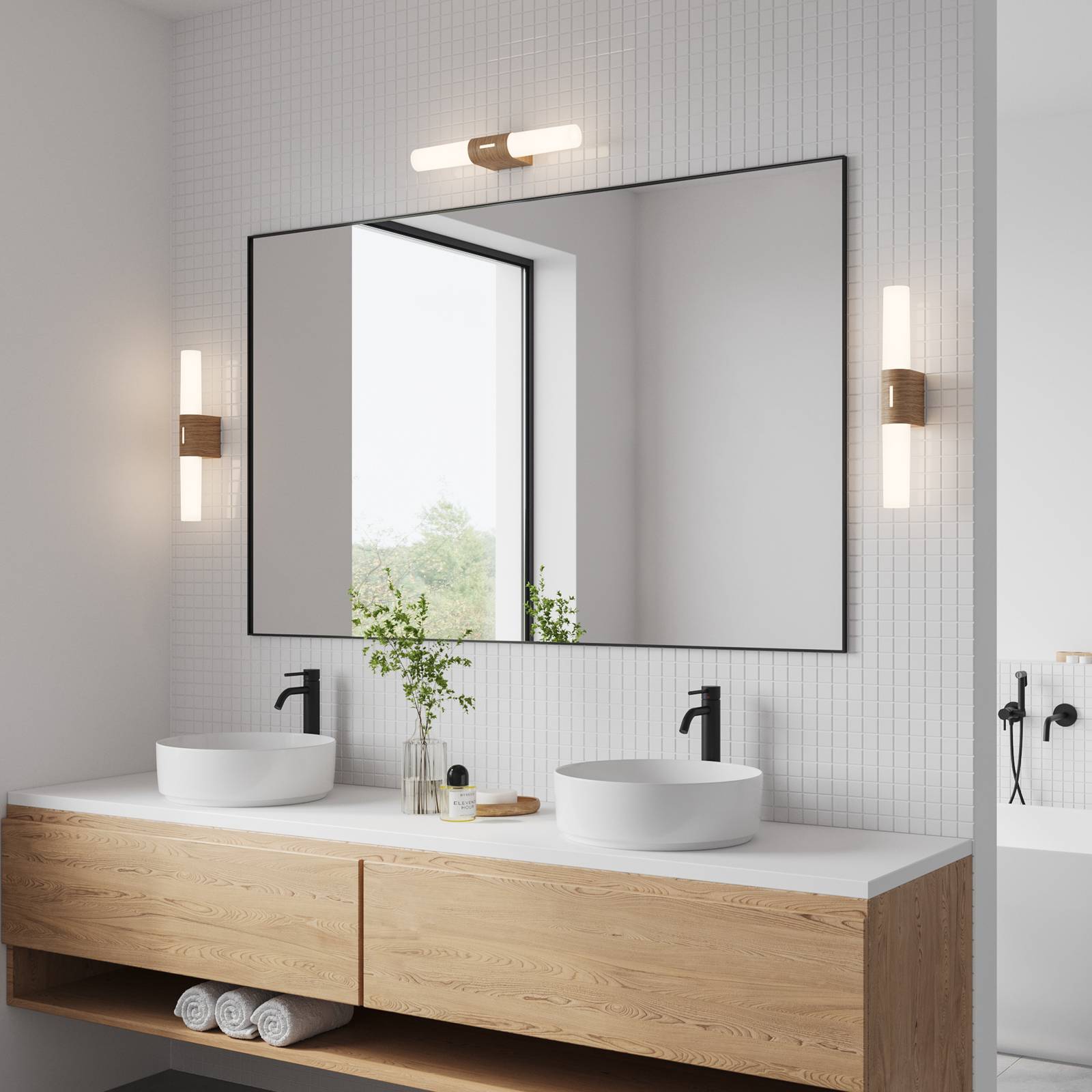 Levně LED koupelnové nástěnné Helva Double Basic, dřevo